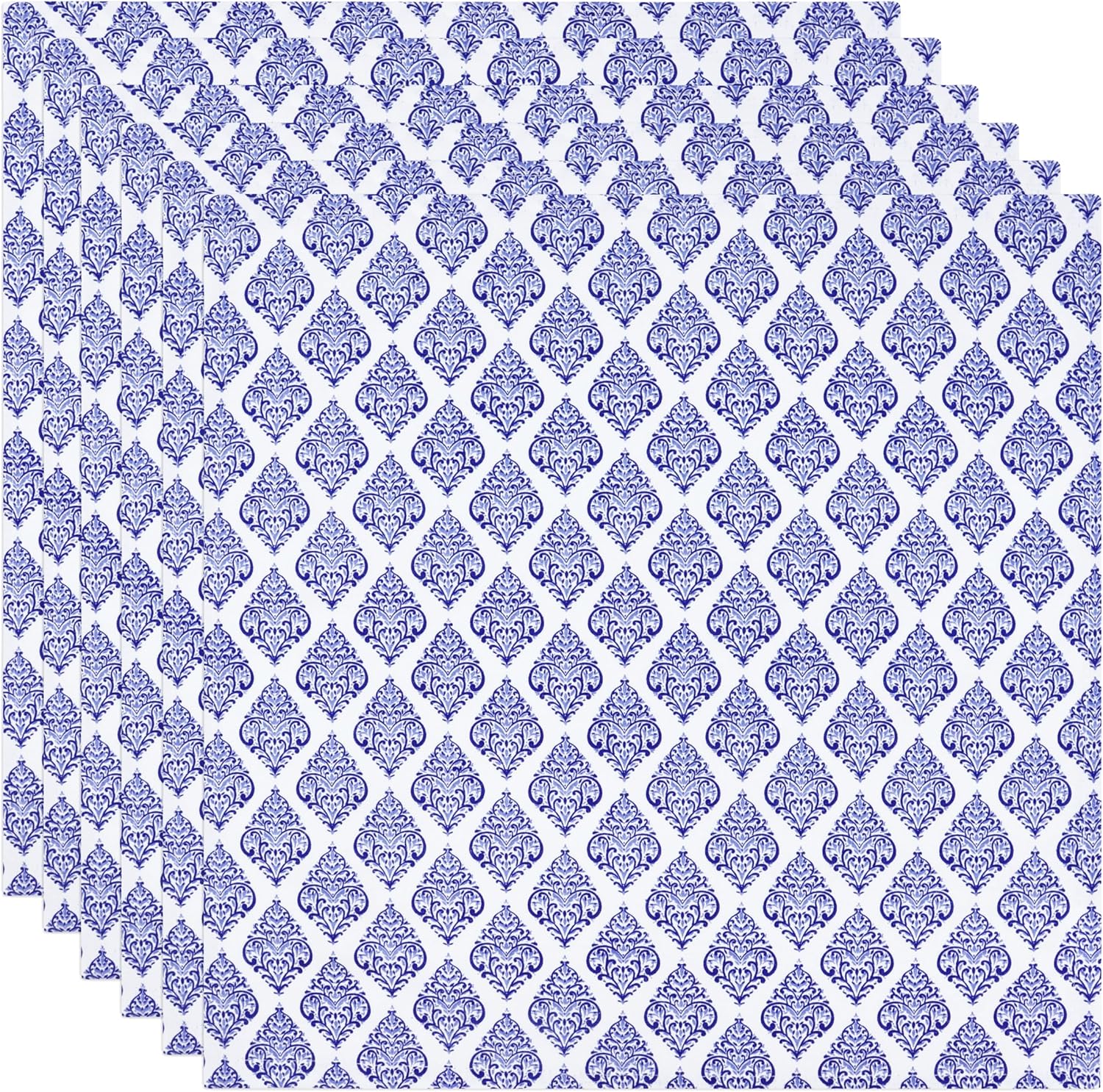 PurpleEssences Floral Cloth Napkins - Set of 6, 18x18 Inch - 100% Cotton, Soft, Durable & Washable - Perfect for Farmhouse Party and Everyday Dining - Spring Easter Summer - Blue Floral