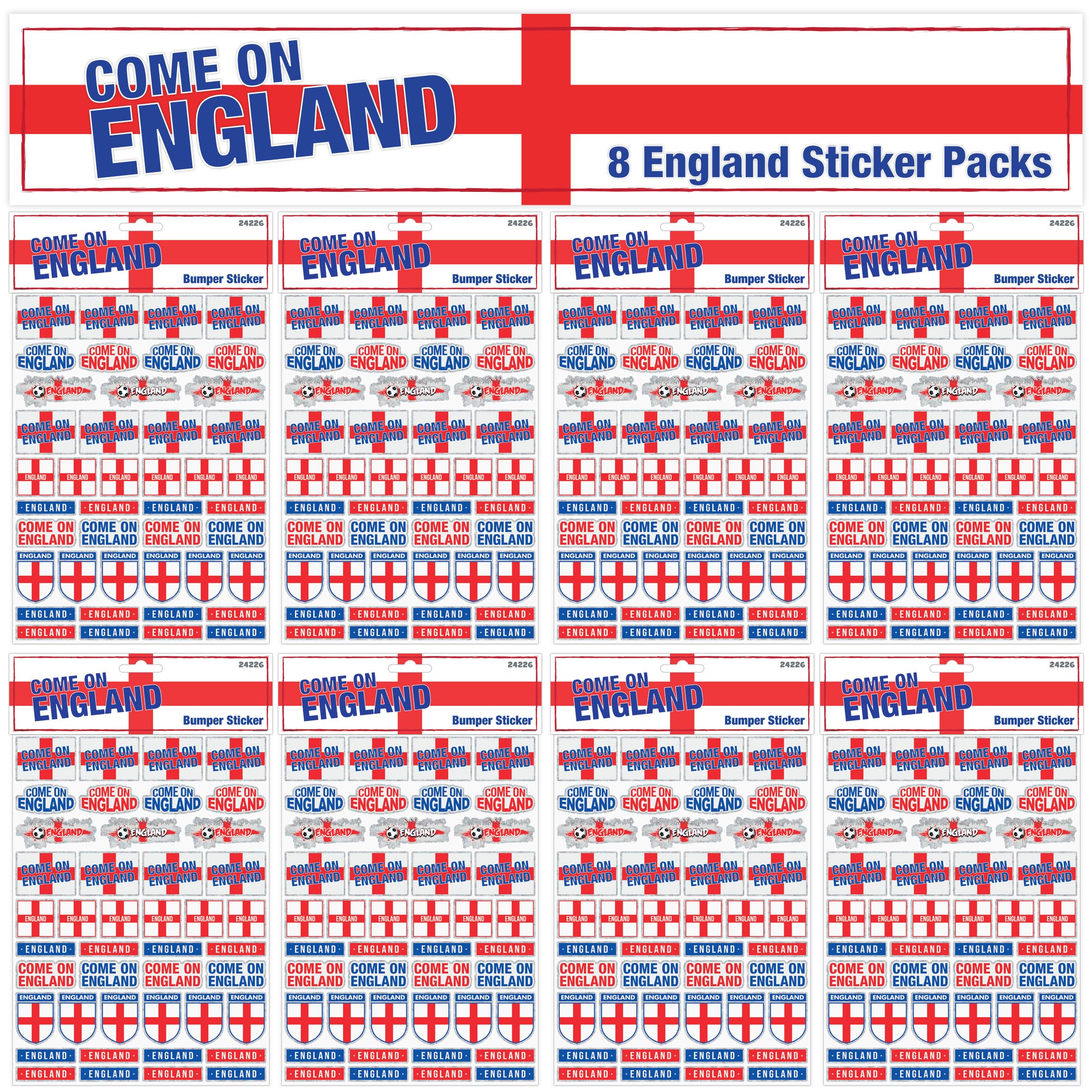 Football Stickers England National Team Over 340 Stickers Soccer Set of 8 Sheets Party Pack for Scrapbook, Crafts, Party Bag Fillers, Decorating for All Ages