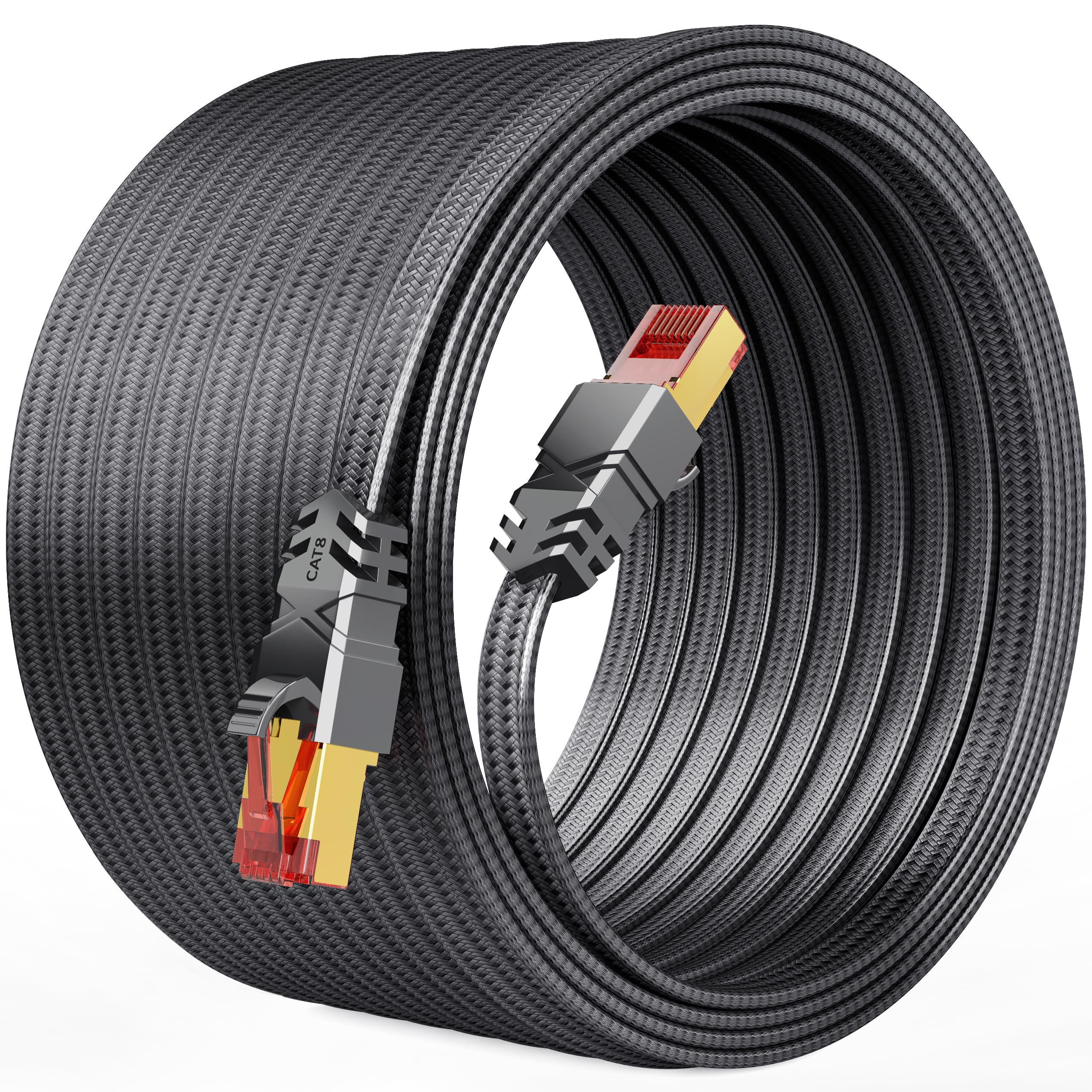 Tesmax Cat 8 Ethernet Kabel, 26AWG 40Gbps 2000Mhz Ultra Speed Cat8 LAN Netzwerkkabel SFTP Patch Cord mit vergoldetem RJ45 Stecker, wetterfest UV-beständig für Gaming/Router/Modem
