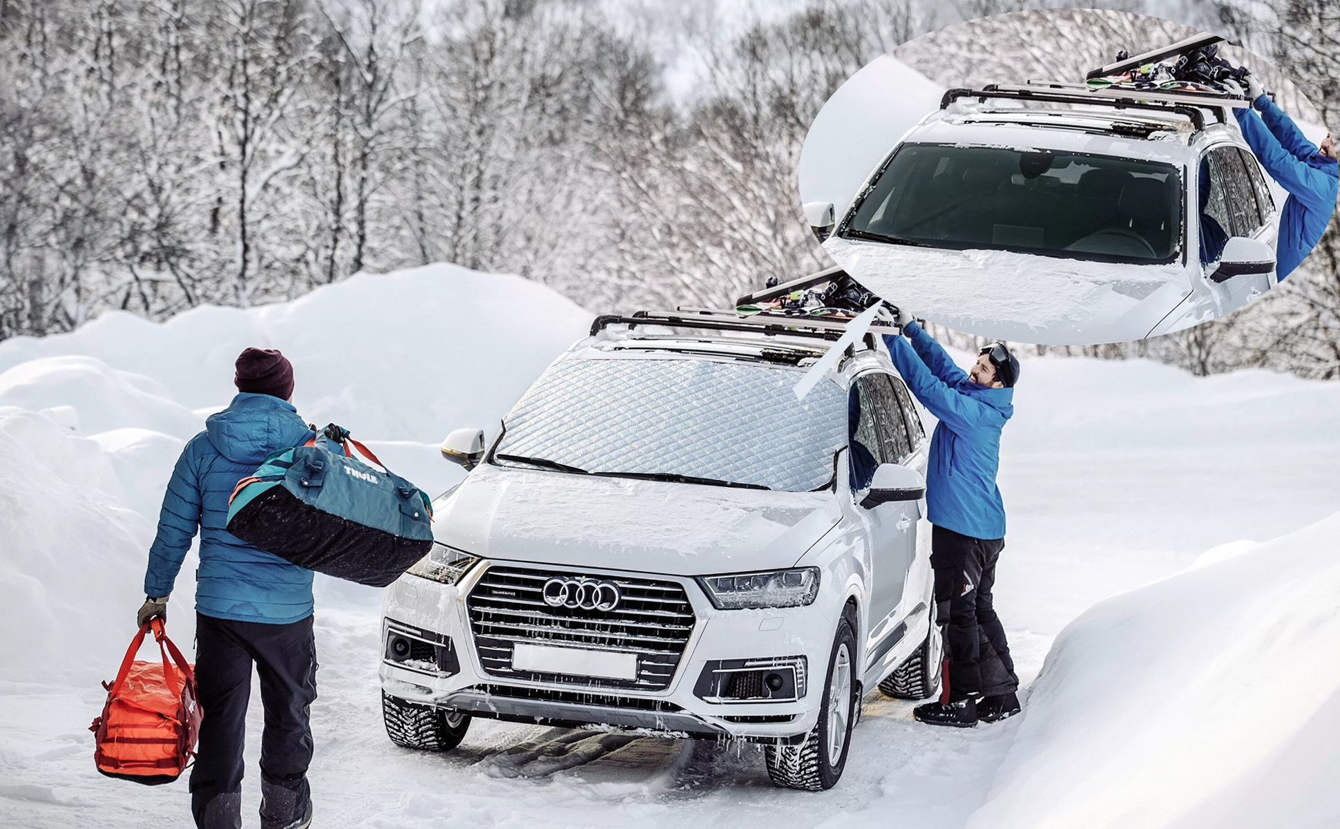 Protection Pare-brise Hiver 4 Couches Avec Aimants – Anti-givre, Neige Et UV – 150x120 Cm – Facile à Installer Et à Ranger