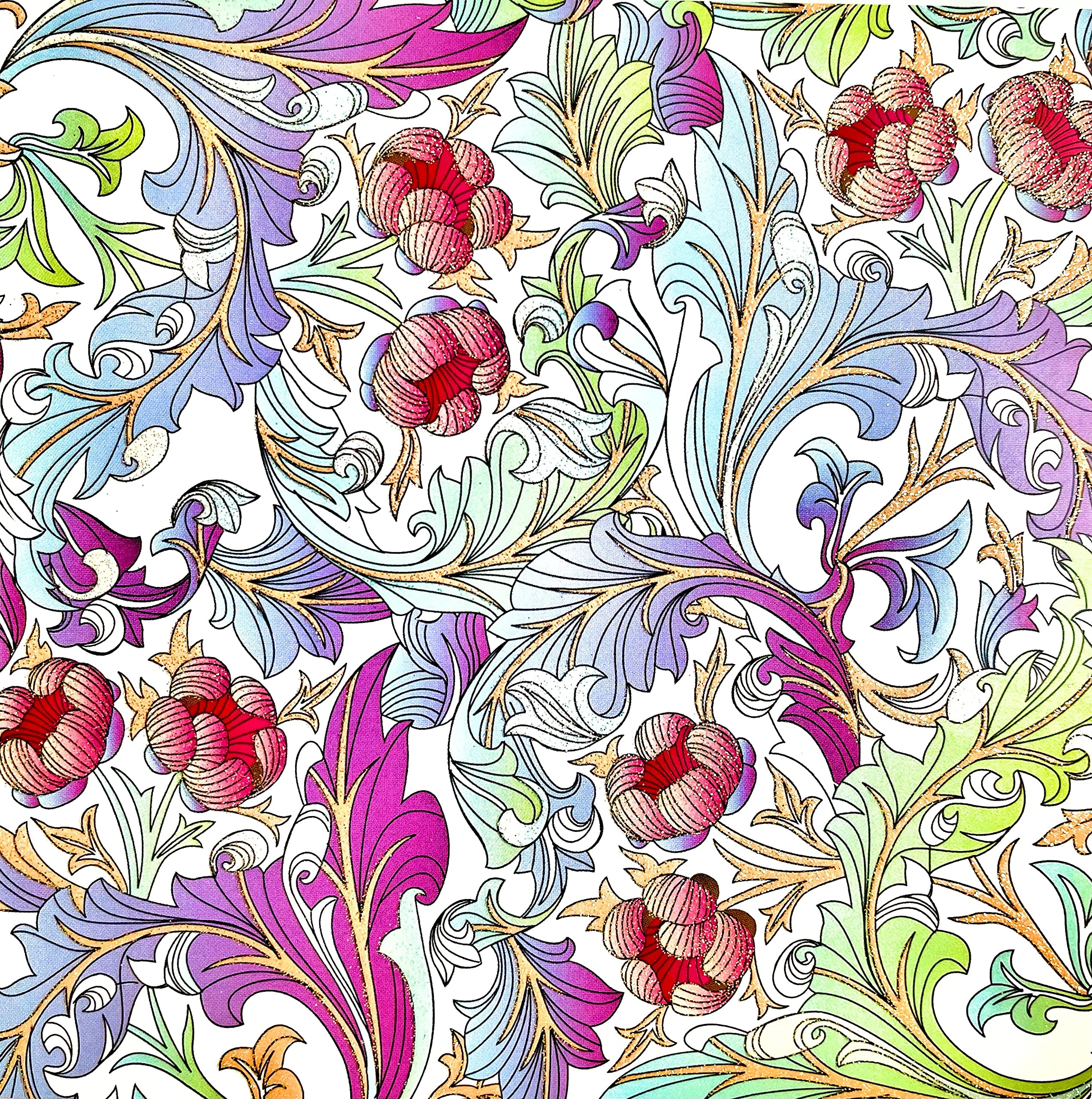 Davora Floral Scrolling Leaves Pattern with Glitter Finish Blank/Birthday Greeting Card