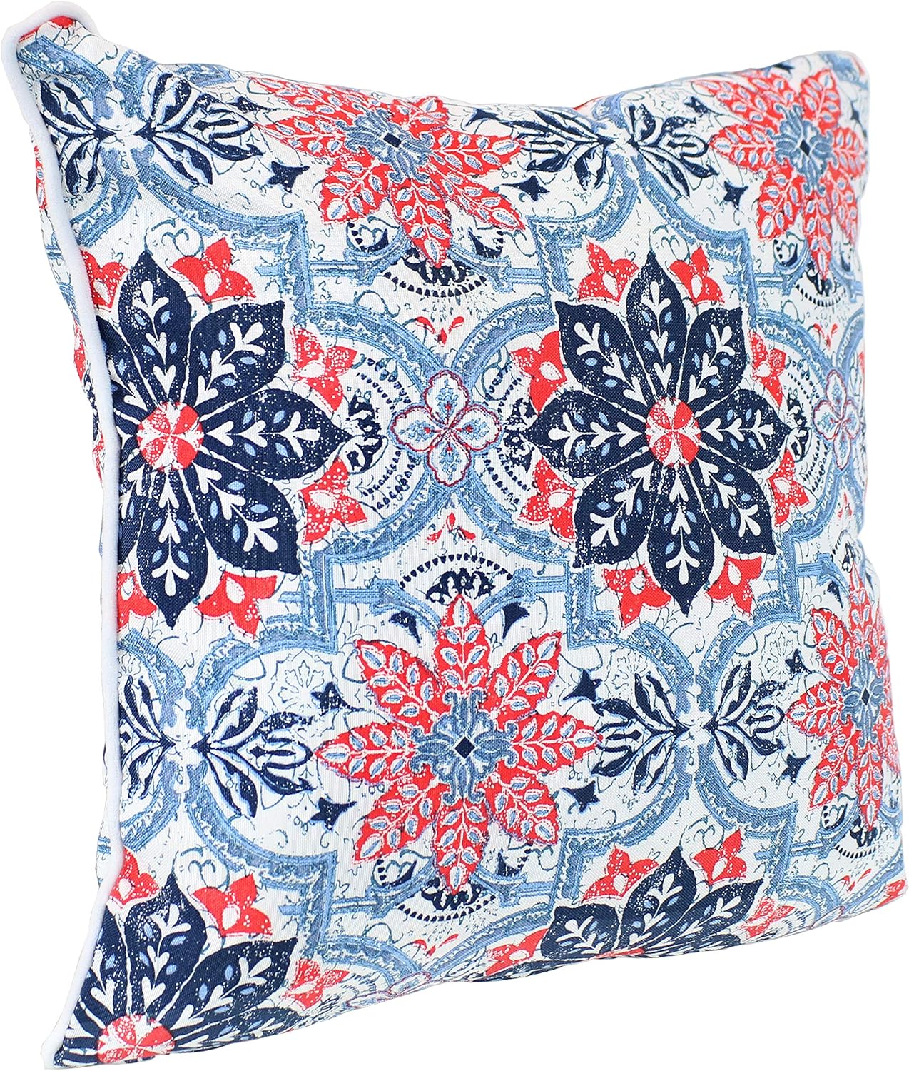 Sunnydaze Set of 2 Outdoor Decorative Throw Pillows - 16-Inch Square -for Indoor or Outdoor Seating - Red and Blue Floral