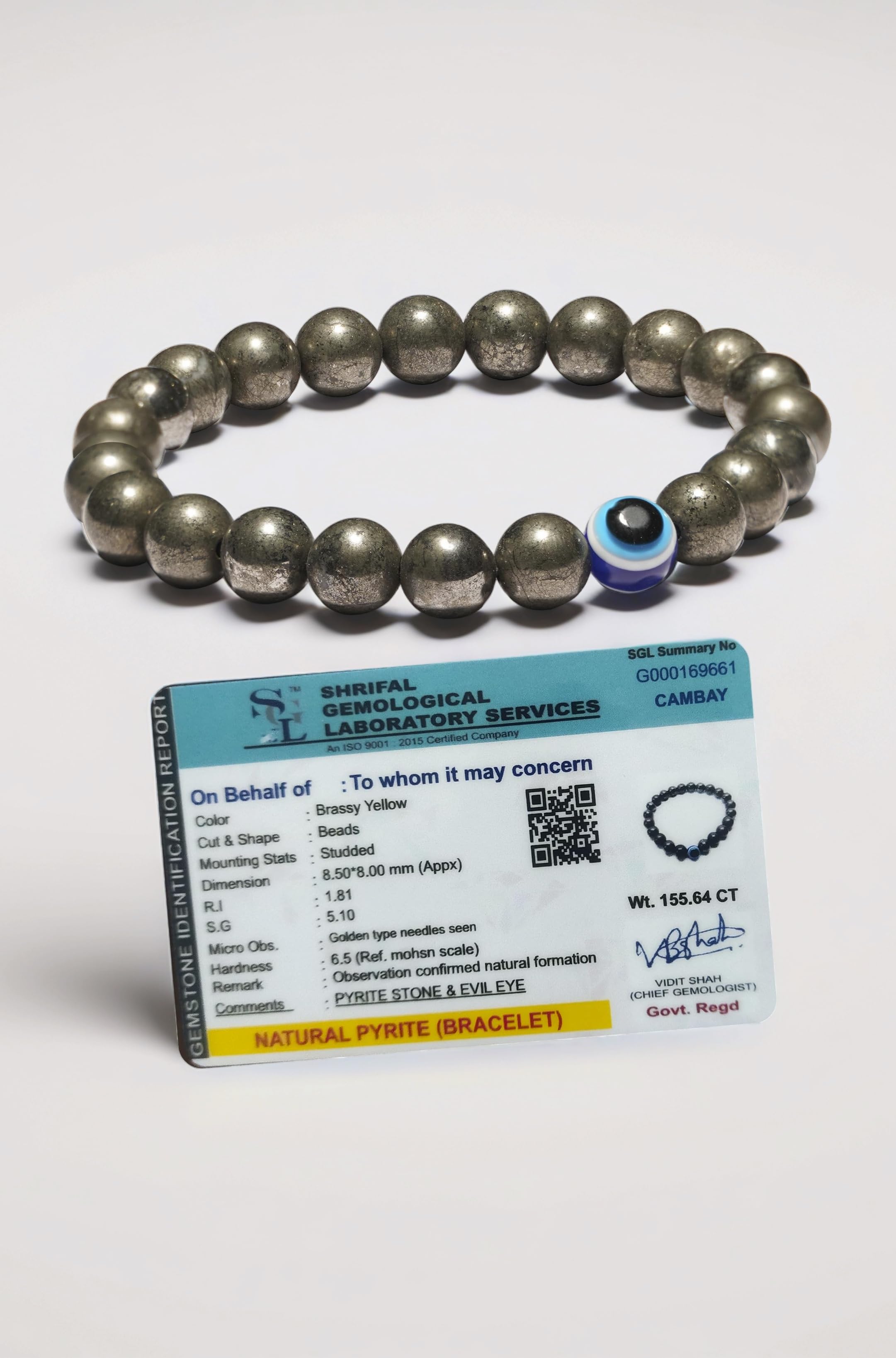 - Original Crystal Bracelet with Lab Certificate for Men and Women with Evil Eye - Natural Energised Stone Bracelet for Healing, Willpower, Money, Protection, Wealth and Business - 8MM Bead