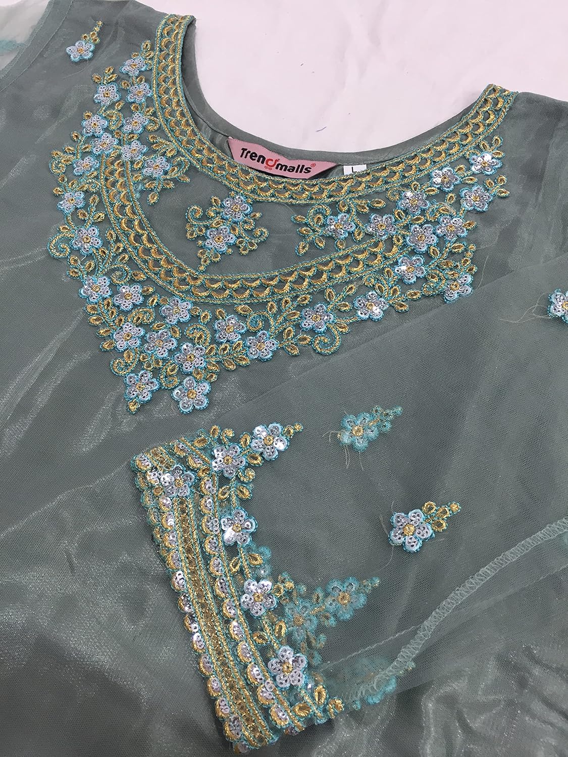 TRENDMALLS Women's Net Embroidery Sharara Suit Set Indian Pakistani Wedding Ethnic