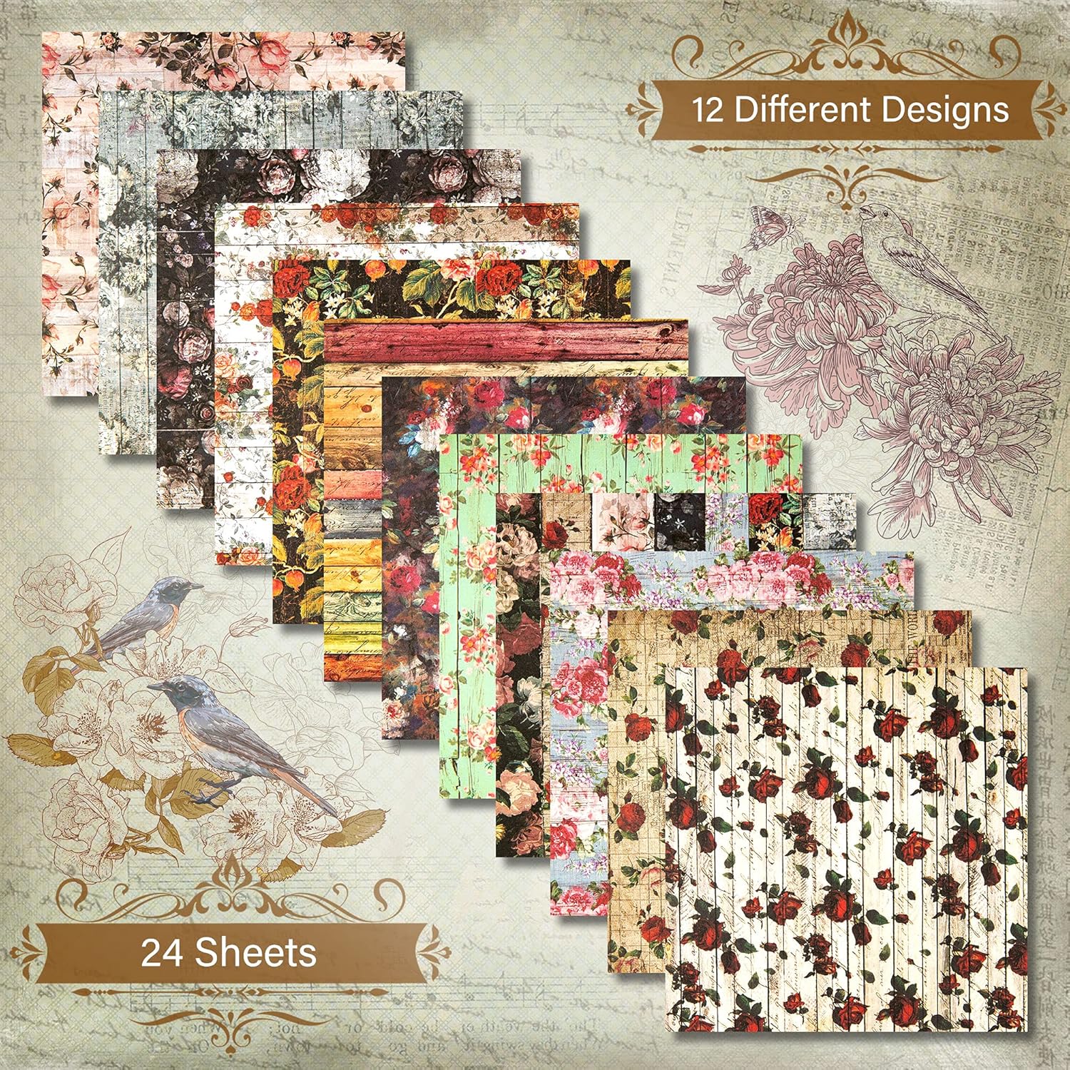 Buy VONDY Cardstock Paper Pad 6x6 Pink, Red Floral Pattern Scrapbook