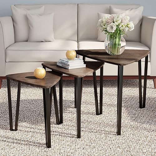 LAVISH HOME Juego de 3 anidados, aspecto moderno de grano de madera para mesas de centro o mesitas de noche, muebles de decoración contemporánea