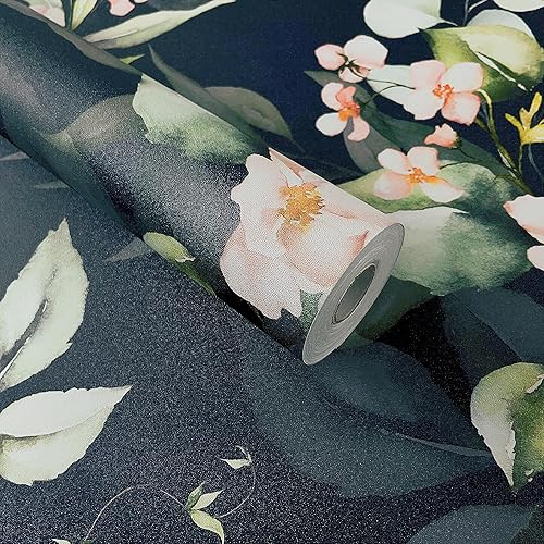 Miniatura 2 de BaoHArtHome Papel tapiz floral para despegar y pegar, papel de contacto extraíble, hojas negras y verdes, fácil de despegar, autoadhesivo, para