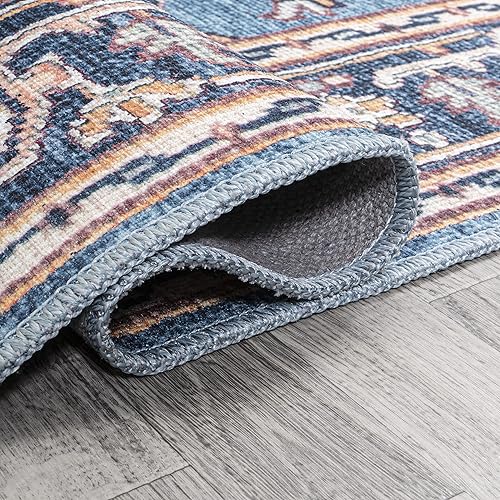 Miniatura 9 de JONATHAN Y WSH108B-28 ASA - Alfombra de pasillo lavable a máquina, color azulcrema, de 2 x 8 pies, fácil de limpiar, no desprende pelusa, para el