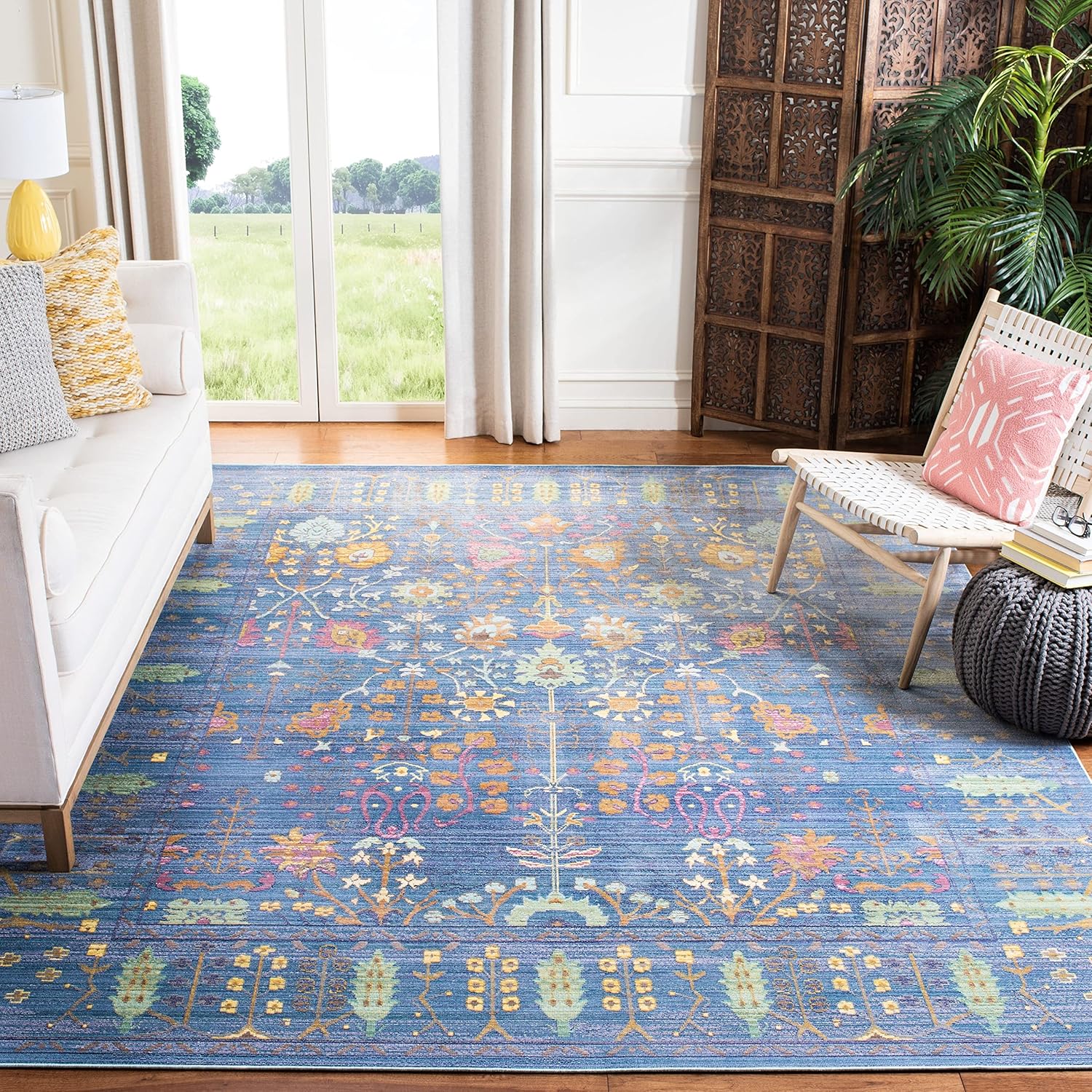 SAFAVIEH Area Rug 8x10 - Valencia Collection - Large - Fuchsia & Multi, Boho Chic Distressed Design, Non-Shedding & Easy Cleaning, Ideal for Living Room, Bedroom, Office, Dining Space (VAL108P)