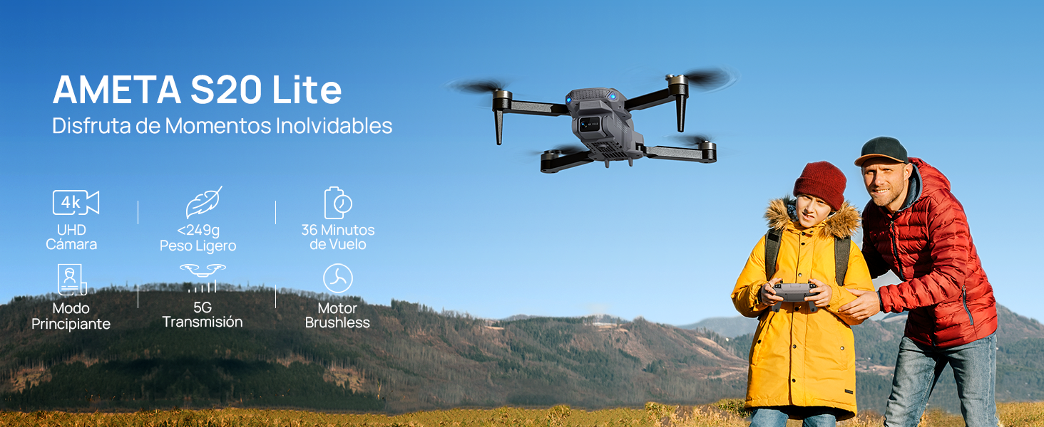 Dron Con Cámara 4K Ameta S20 Lite - 36 Min Vuelo, Motor Brushless, Altitud Retención, Menos De Dron Con Cámara 4K Ameta S20 Lite - 36 Min Vuelo, Motor Brushless, Altitud Retención, Menos De