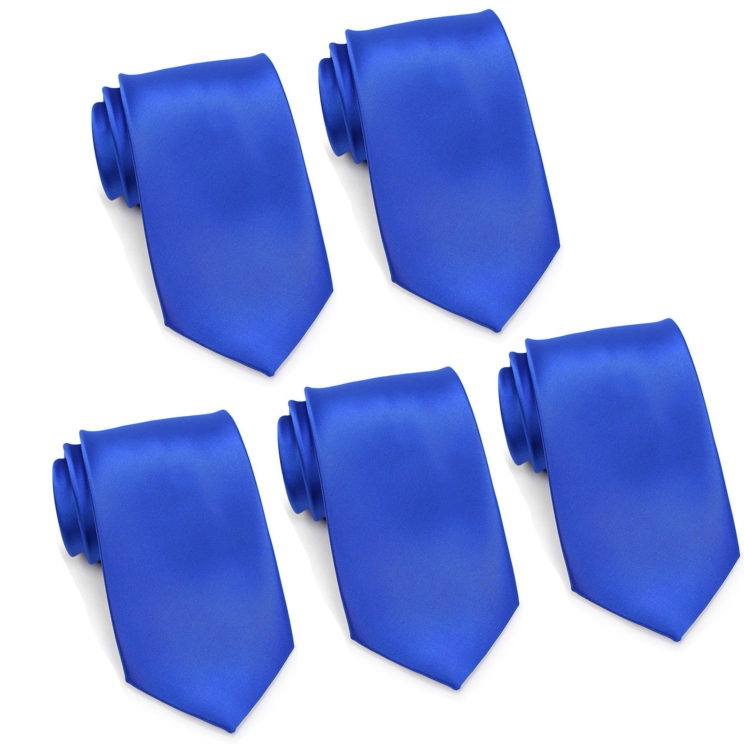 FOMANN Mens Formal Tie Wholesale Lot of 5 Mens Solid Color Wedding Ties 3.5" Satin Finish
