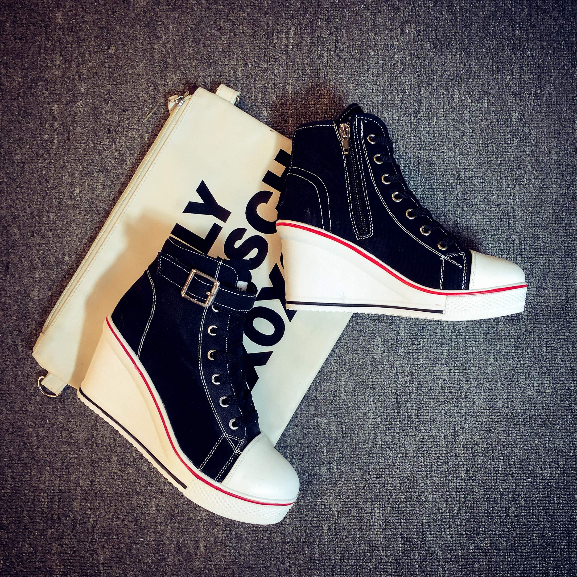 Sneakers Zeppa Donna 35-43 EU Scarpe da Ginnastica Basse Sportive Fitness Tacco Zeppa Scarpe con Zeppa Interna Donna Scarpe da Ginnastica Basse Sportive Fitness Sneakers Zeppa