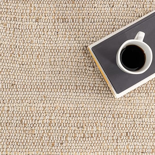 Miniatura 7 de nuLOOM Alfombra redonda Elfriede de yute y algodón tejida a mano, 6 unidades, estilo rústico sólido, diseño tejido, fibra natural, para dormitorio,