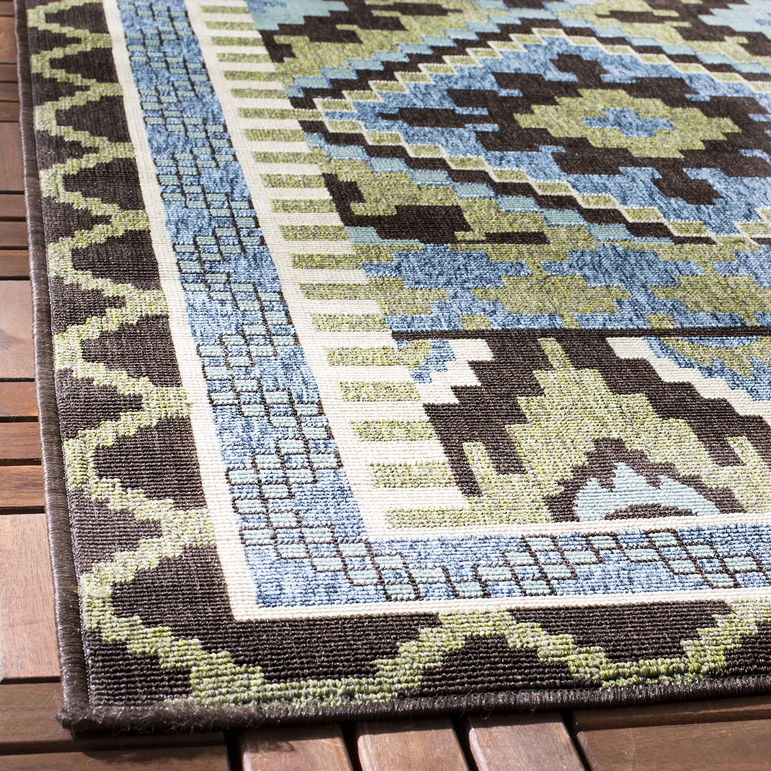 SAFAVIEH Tapis Boho pour Salon, Salle à Manger, Chambre à Coucher - Veranda Collection, Tapis à Poil Court, Vert et Terracotta, 79 X 152 cm