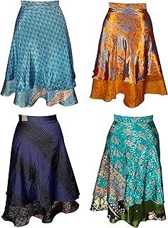 Wholesale Lot of 3 Vintage Sari 2 Layer Magic Wrap Skirt Multi Color Long Wrap Around Skirts Boho Dress