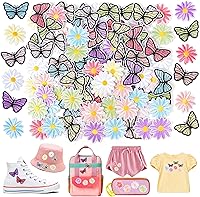 NICEVINYL 90pcs Flower Butterfly Iron On Patches: Multicolor Daisy Applique Embroidered Patches for Jackets Jeans Backpacks Hats