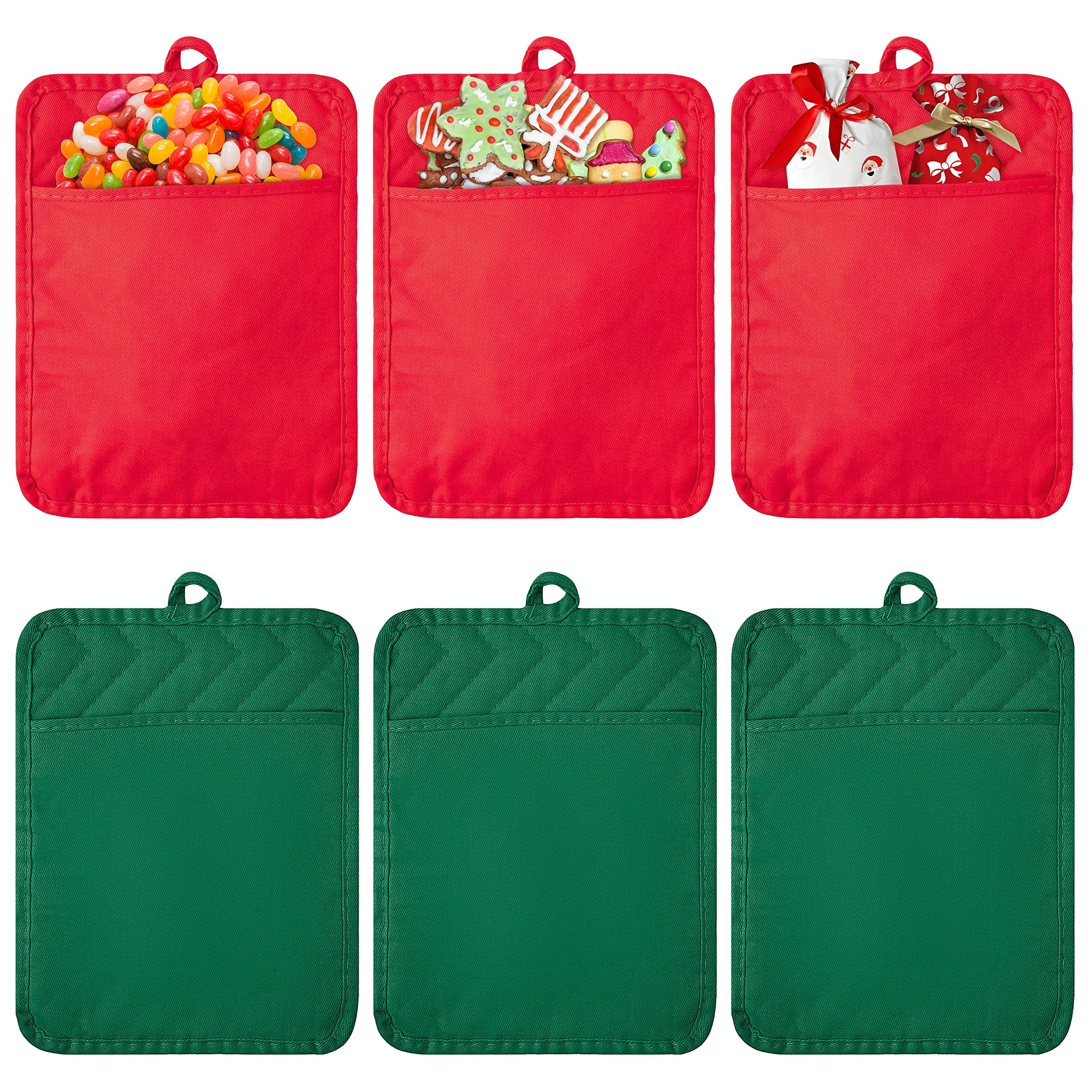 R HORSE 6 Pack Christmas Red Green Pot Holders with Pockets, 7''x 9'' — image 1