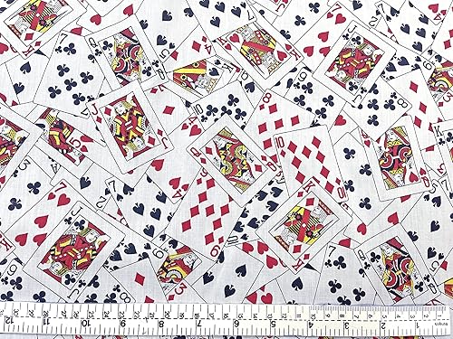 Miniatura 5 de AMORNPHAN Casino Poker de 44 pulgadas, colores clásicos con juego de cartas, patrón de suerte de juego impreso en tela de algodón blanco para