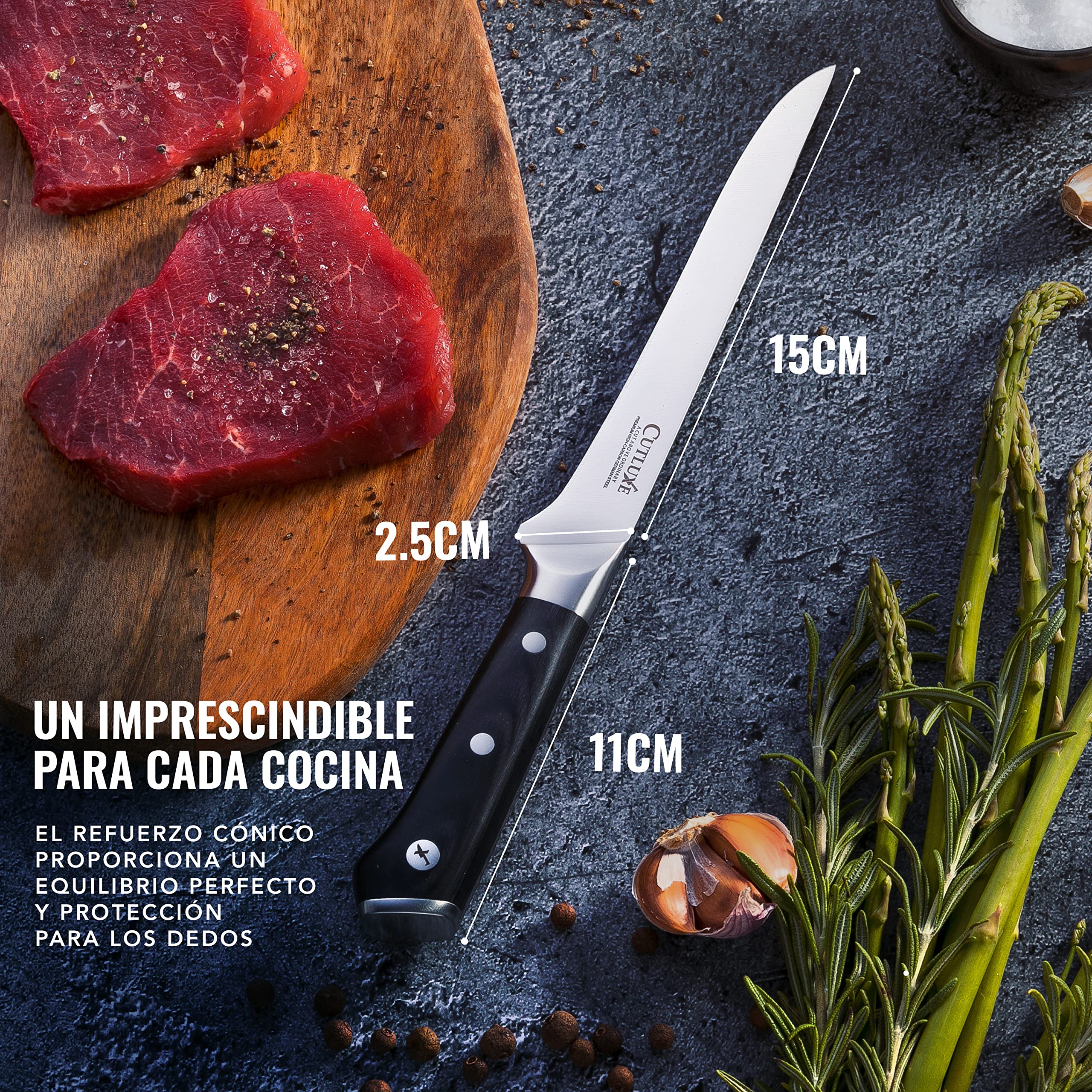 Cutluxe Cuchillo Fileteador y Deshuesar 15cm Acero Alemán Alto Carbono Serie Artesano