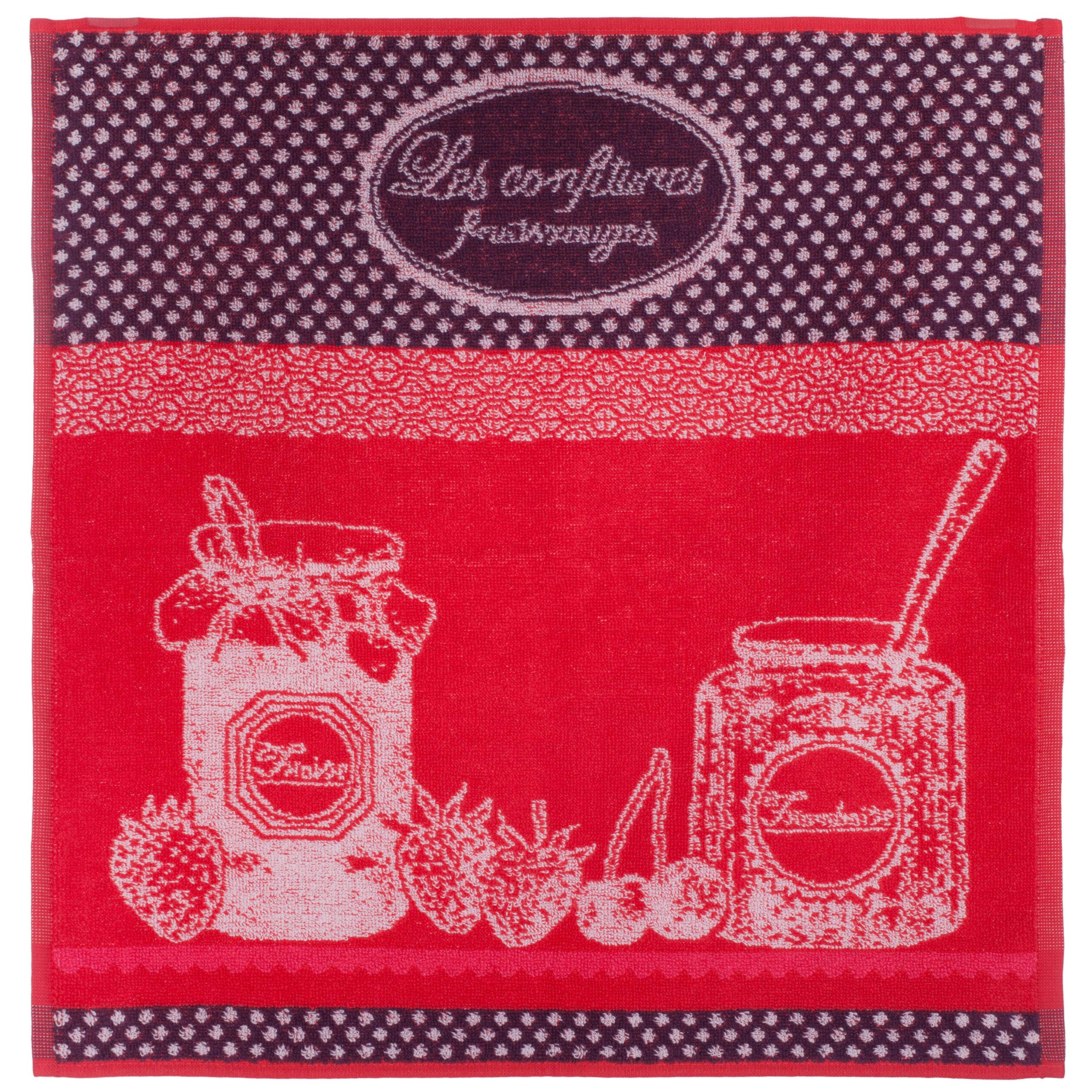 Coucke French Cotton Square Terry Towel, Confitures (Jams) Fruits Rouges, 20-Inches by 20-Inches, Red