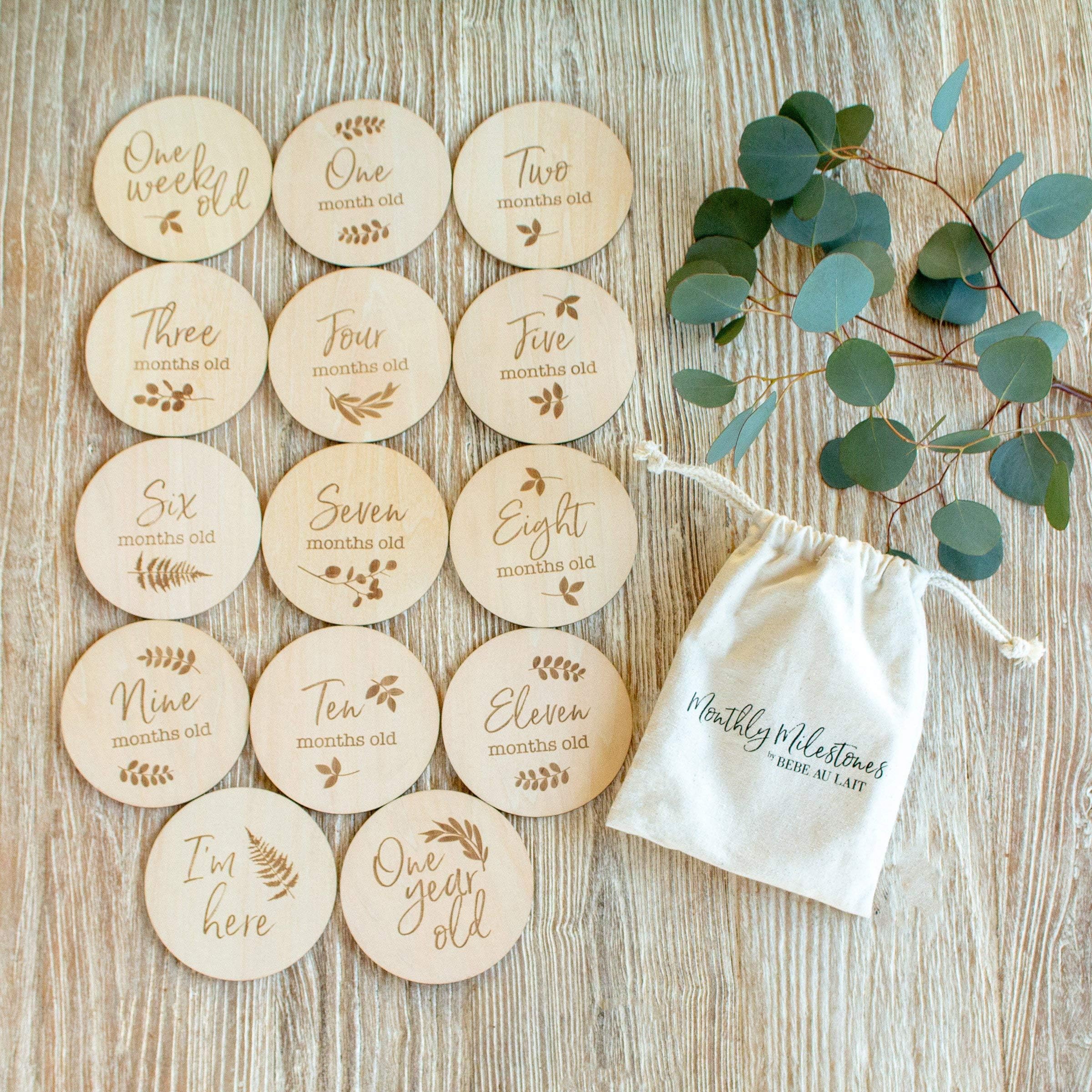 Monthly Baby Milestones Moments Set Wooden Keepsake Disks