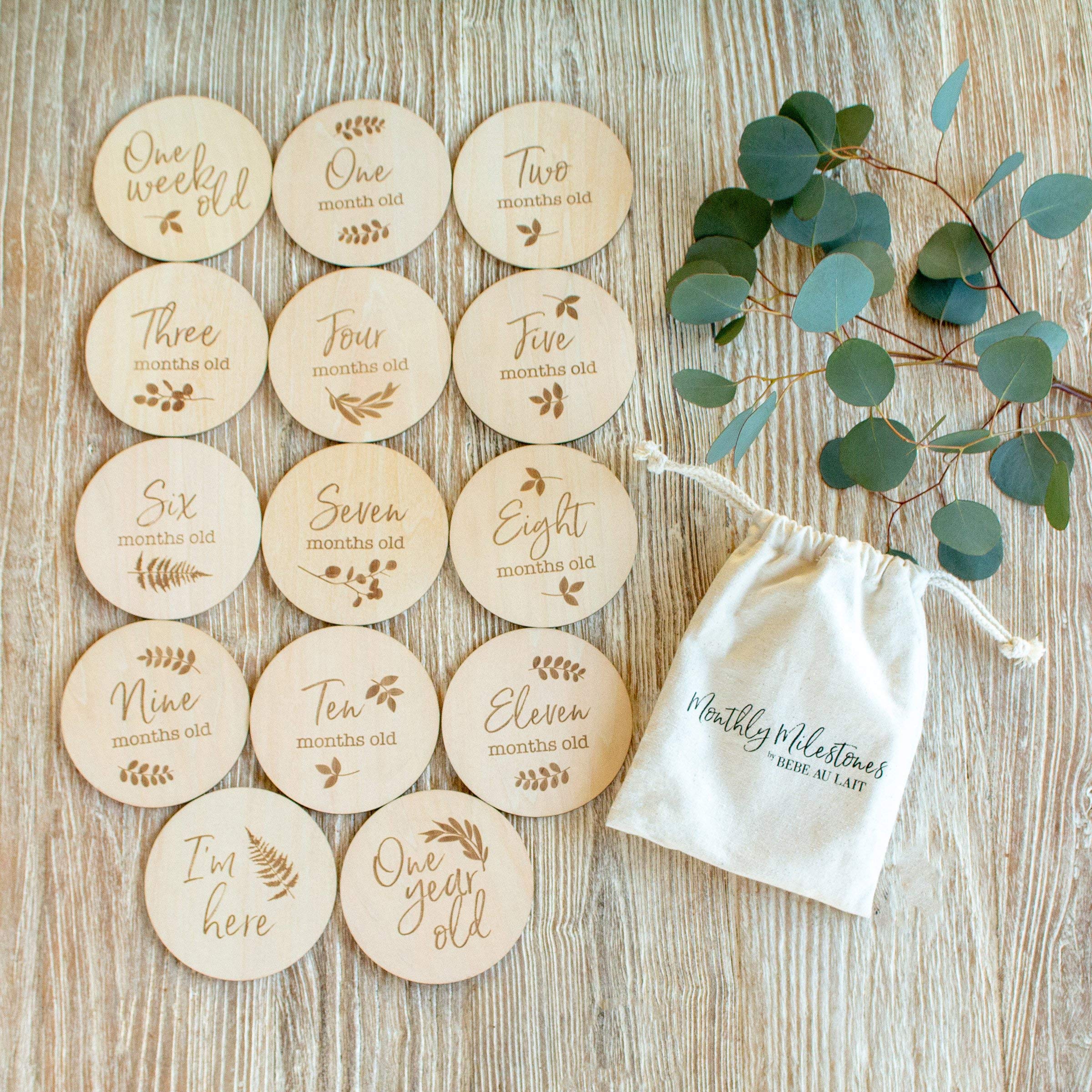Monthly Baby Milestones Moments Set Wooden Keepsake Disks