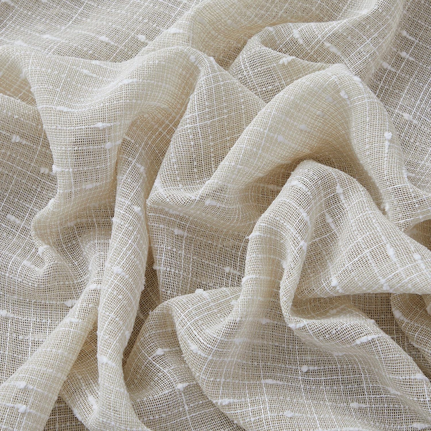 HLC.ME Emily Faux Linen Semi Sheer Light Filtering Transparent Back Tab Pocket Lightweight Window Curtains Drapery Panels for Bedroom, Dining Room & Living Room, 2 Panels (52 x 96 Inch, Beige)