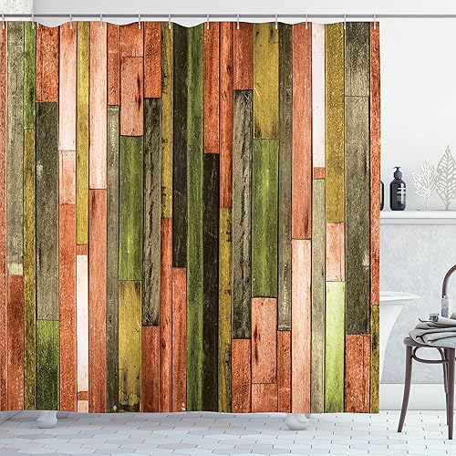 Miniatura 36 de Ambesonne Cortina de ducha de flores de amapola, flores y capullos sobre fondo ambiental grunge, efectos retro, bohemio, juego de decoración de baño