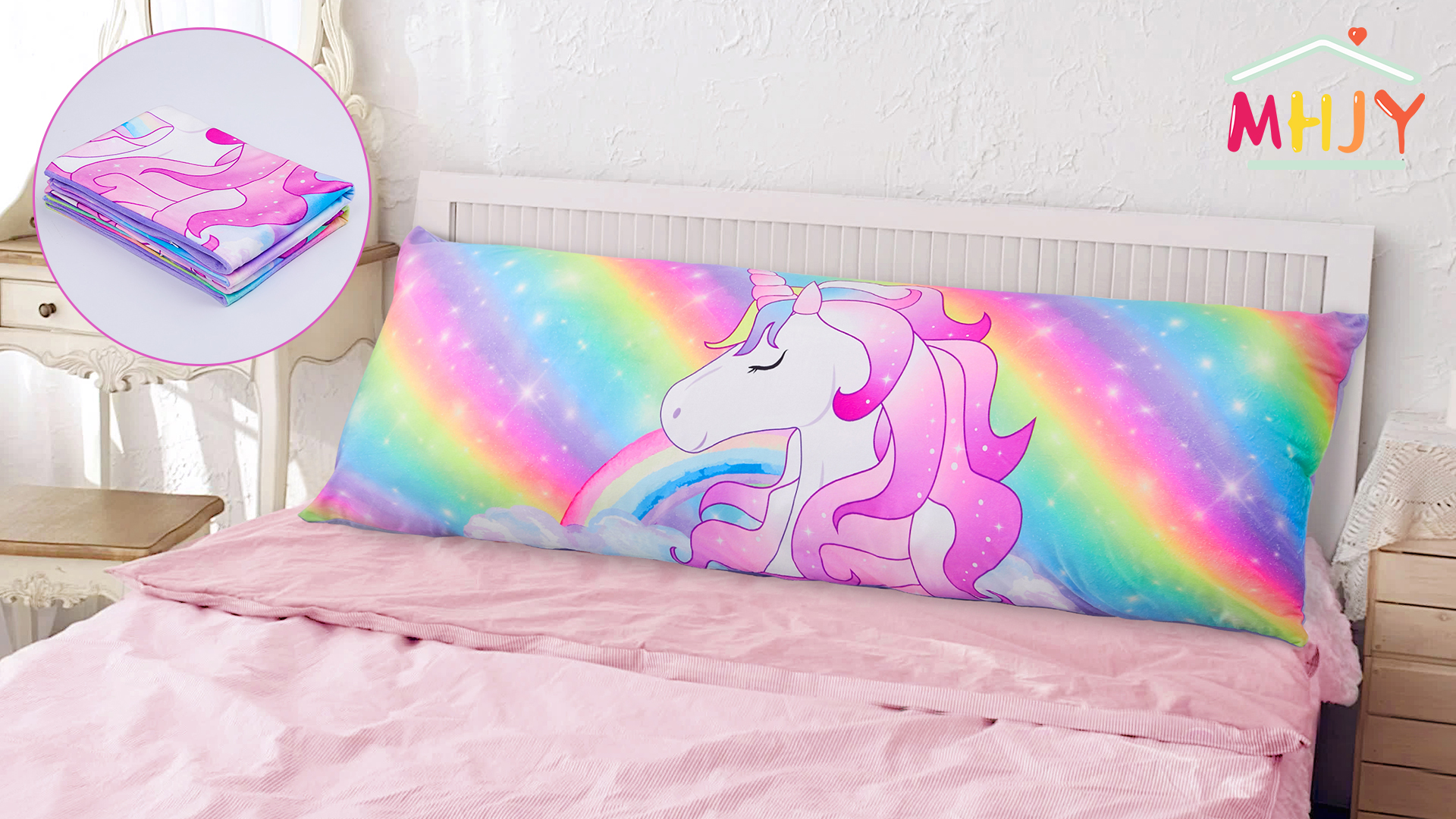MHJY Unicorn Body Pillow Case - 20x54 Inch Velvet Cover With Zipper, 3D Print, For Kids & Adults - View #4