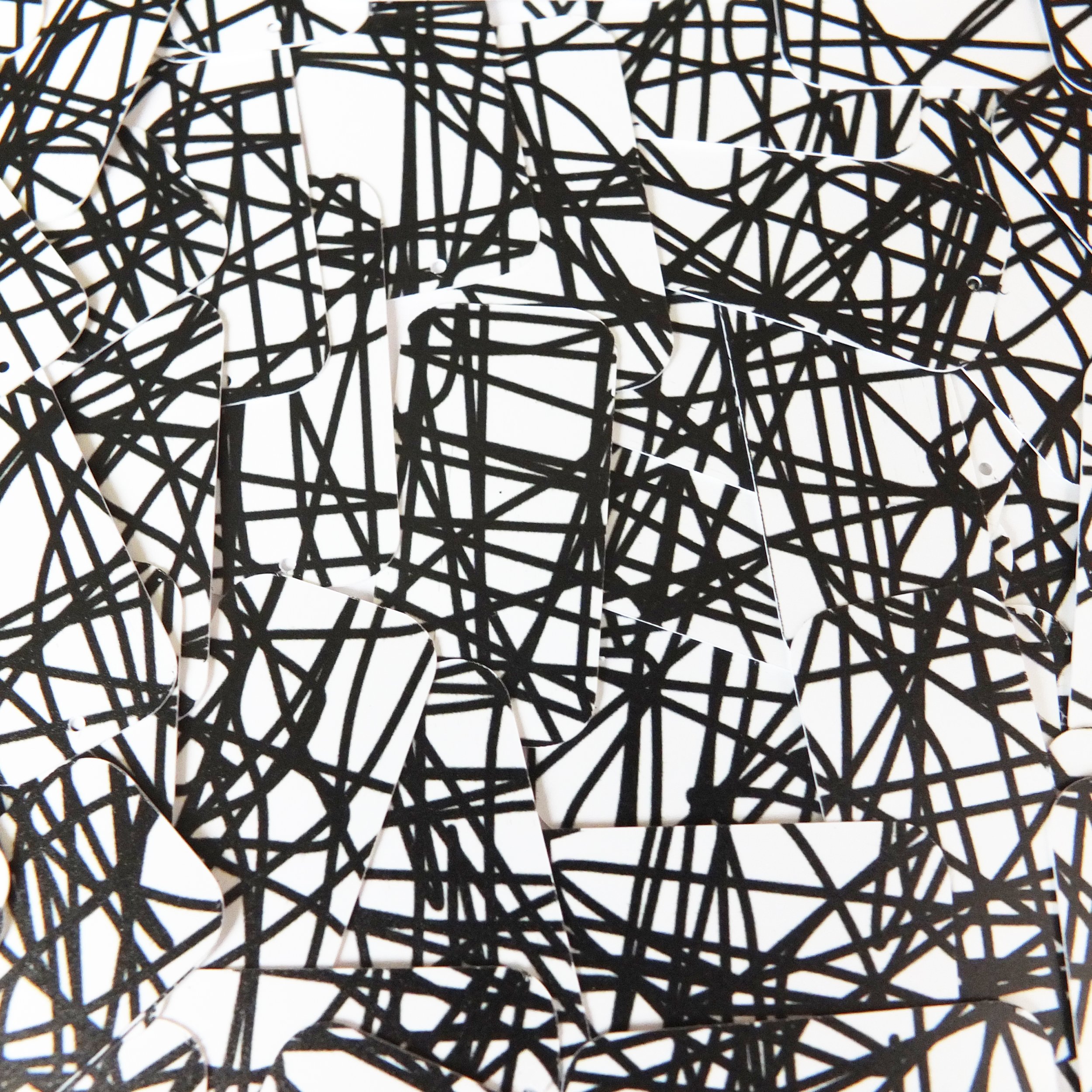 SequinExplosion Sequin Rectangle 1.5" Black White Crazy Scribble Pattern Opaque