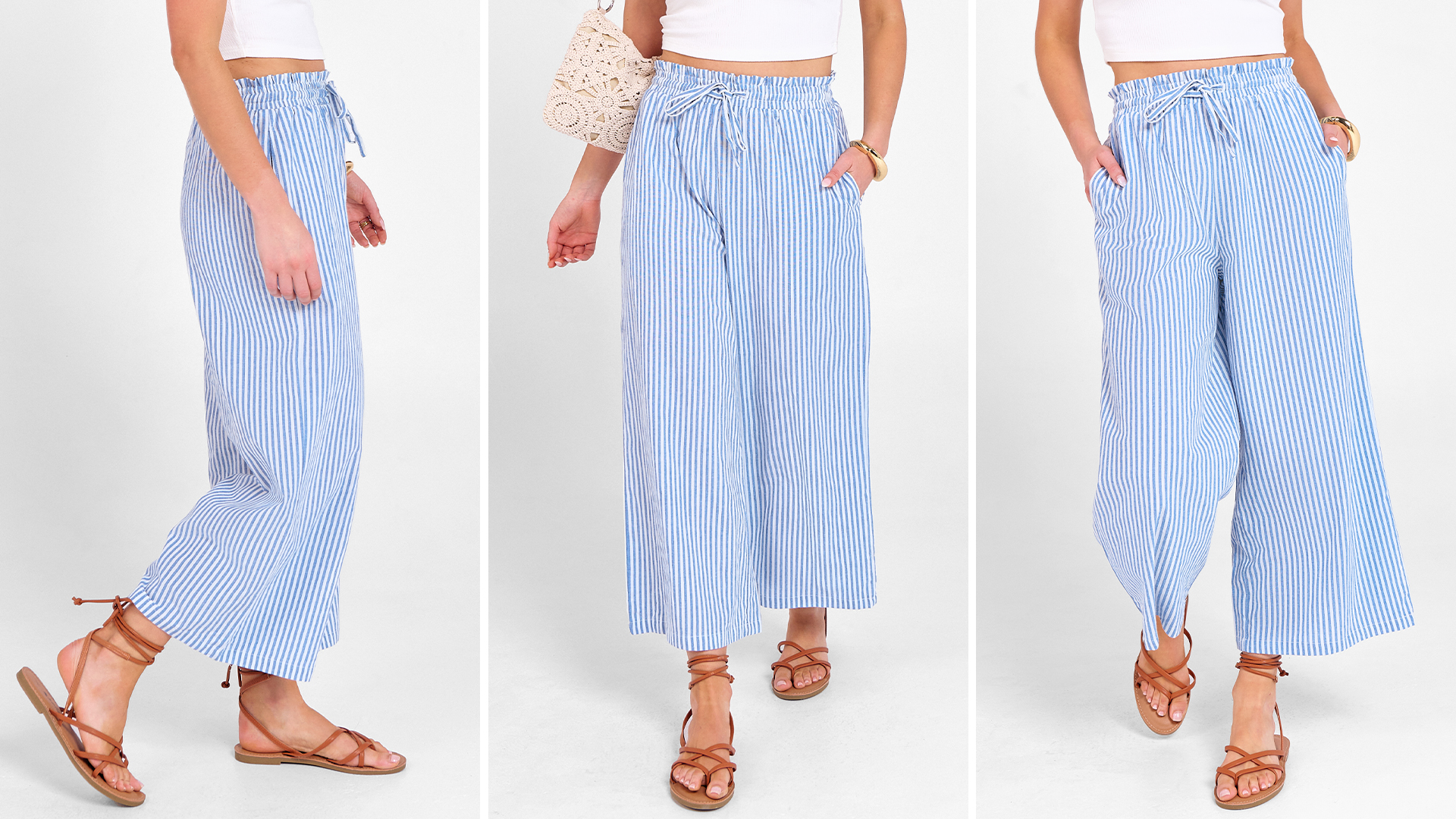 ANRABESS Womens Striped Gingham Palazzo Capri Pants Pajama Wide