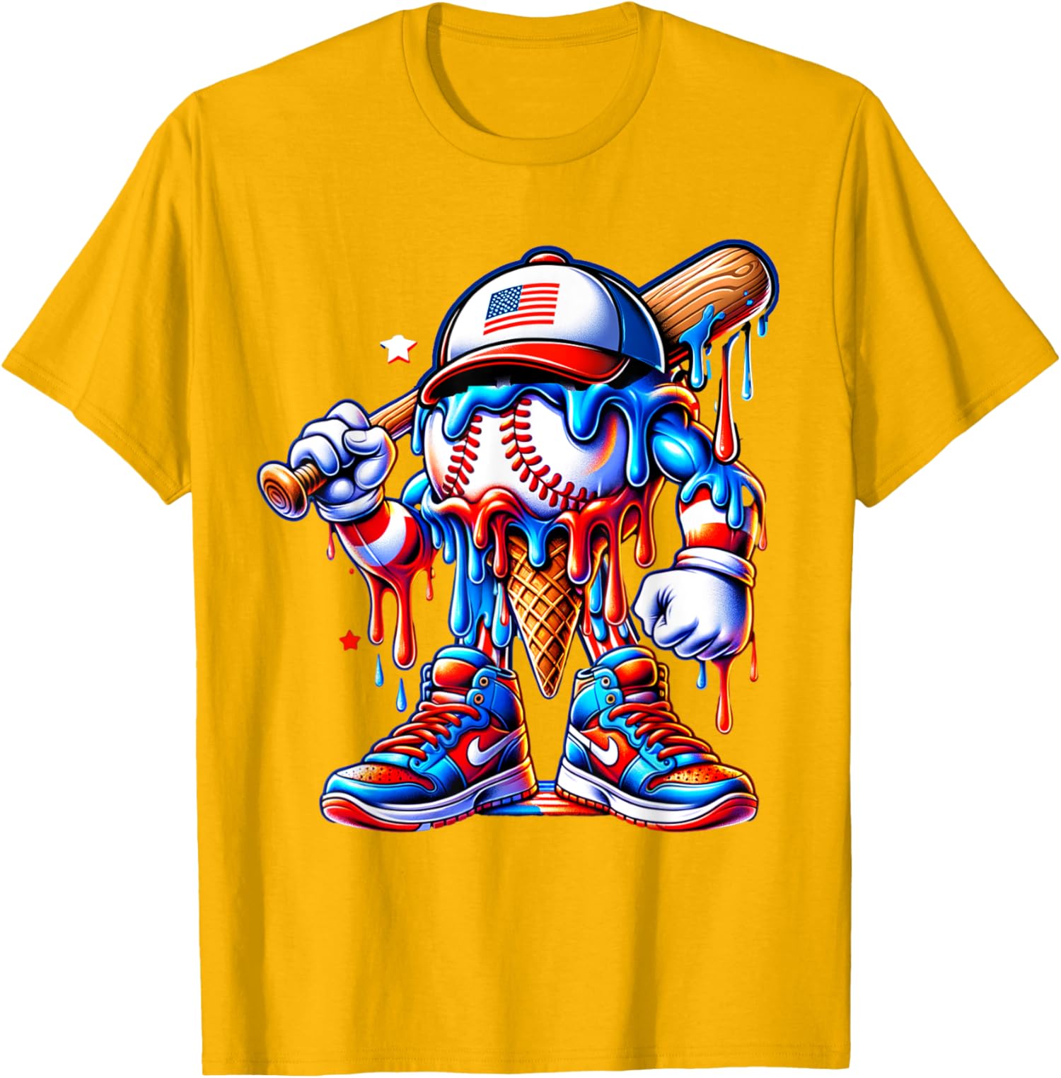 4th of July Red White and Blue Baseball Ice Cream Unisex T-Shirt - Picture 5 of 15