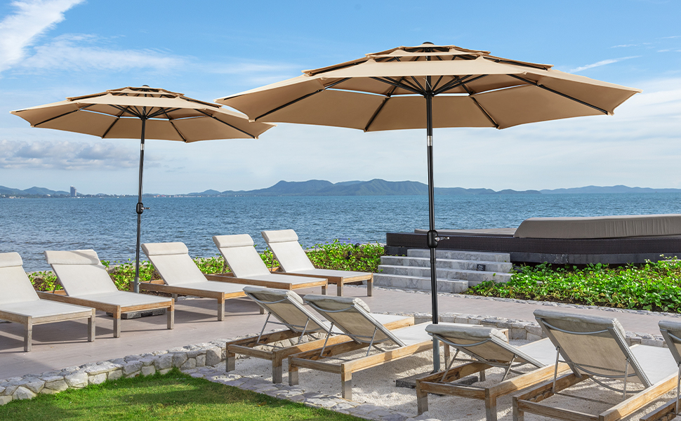 Yaheetech 326 cm Parasol with Crank, Balcony Screen, Garden Screen, Tilting and Crimping, Market Parasol, Crank Screen, UV Protection 50 , for Patio, Garden, Balcony, Market, Grey, Grey, Grey
