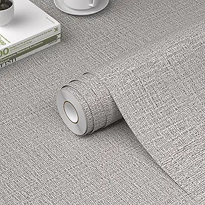 WADILE Grasscloth Peel and Stick Wallpaper 15.7in x 78.7in, Light Gray