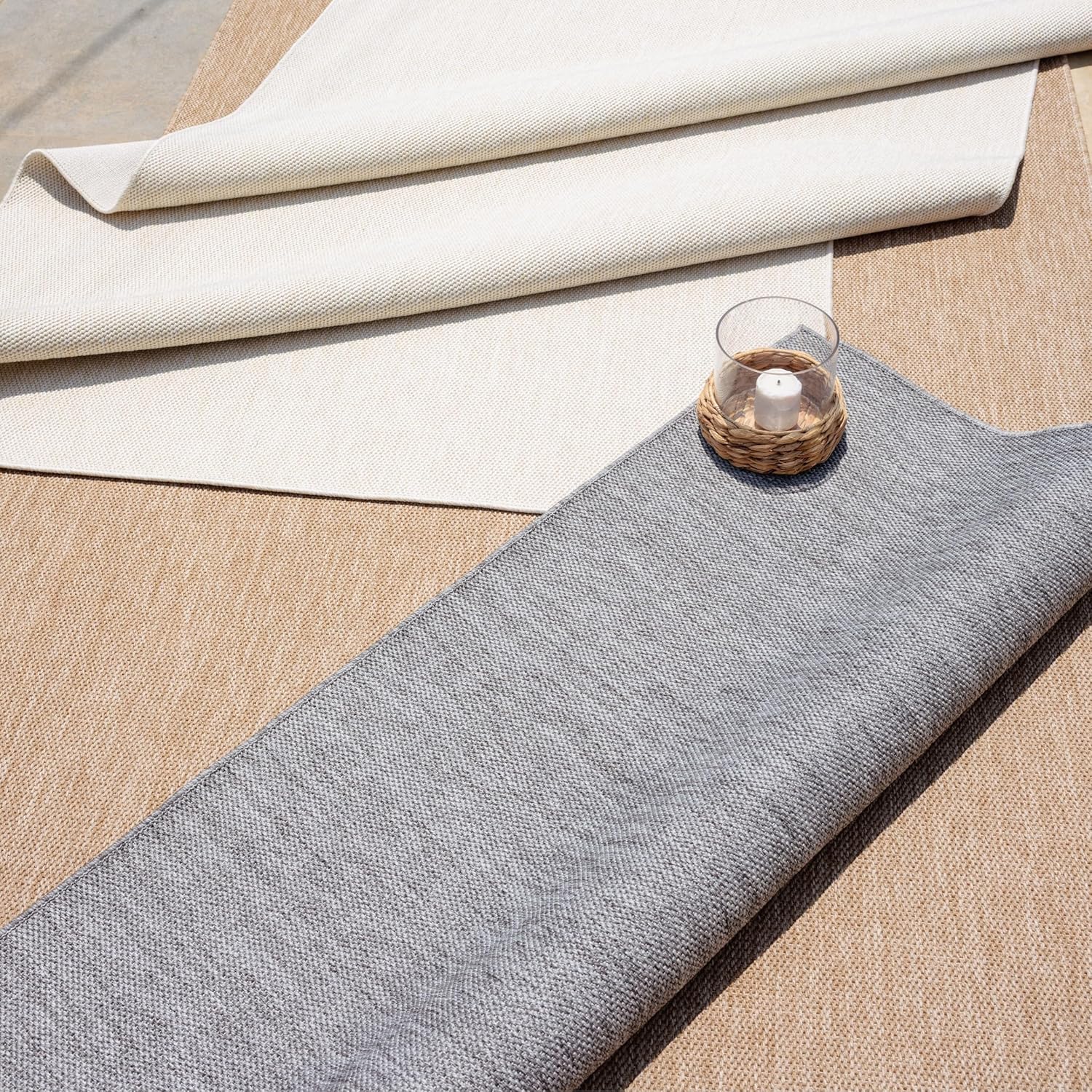 Angela Easy Jute Indoor Outdoor Rug, 4x6 Natural Solid Jute Look, Polyester, Durable & Easy Care Outdoor Farmhouse Carpet for Patio, Porch, Living Room (4' x 6', Gray)