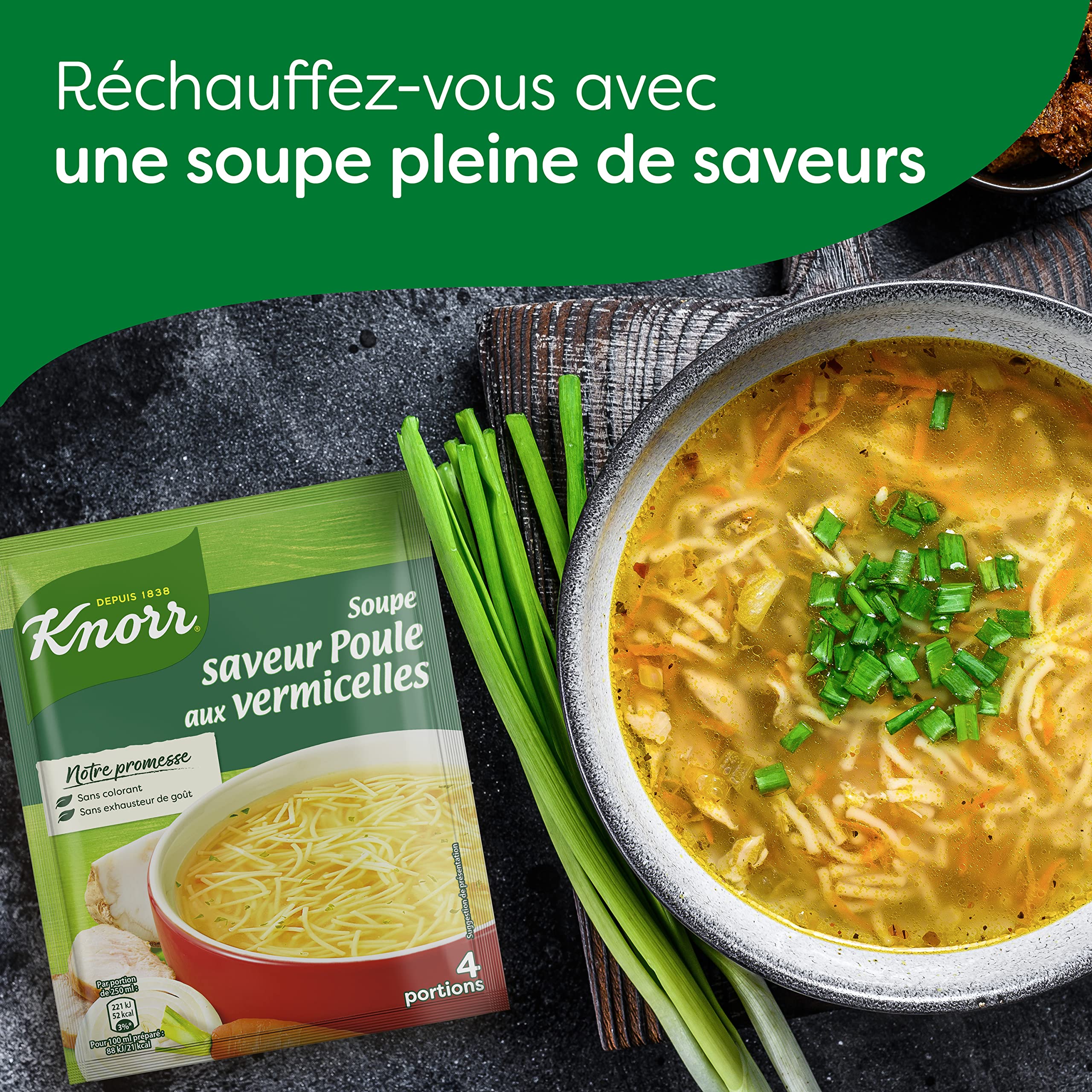 Knorr Soupe Déshydratée Poule aux Vermicelles pour 4 Personnes (Lot de 13 Sachets)