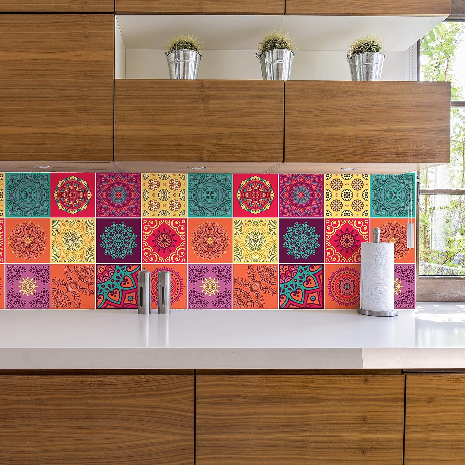WALPLUS Tile Stickers for Kitchen Splashbacks Covers 15x15cm(6") Self Adhesive Stick on Tiles for Bathroom Removable Peel and Stick Backsplash Wall Transfers Renovation 24 PCS - Image 3