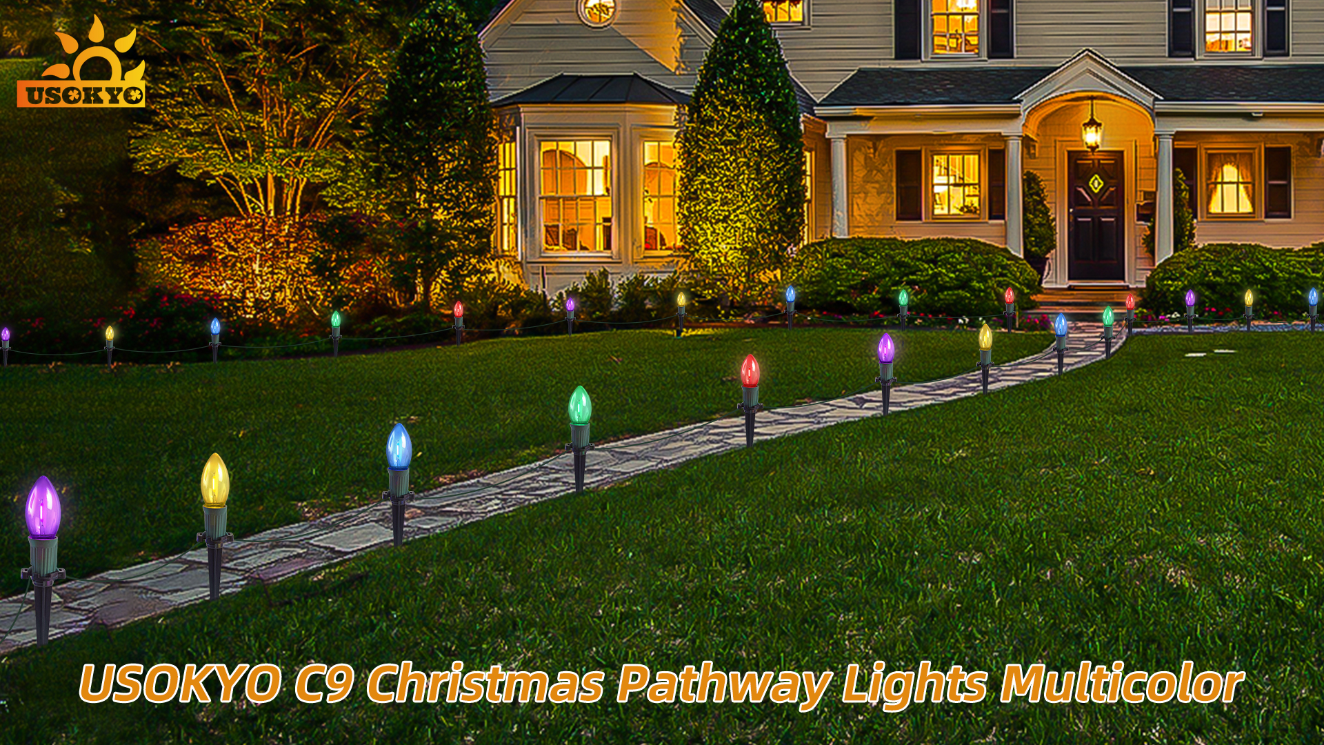 USOKYO 45Ft C9 Led Christmas Pathway Lights Outdoor, 30