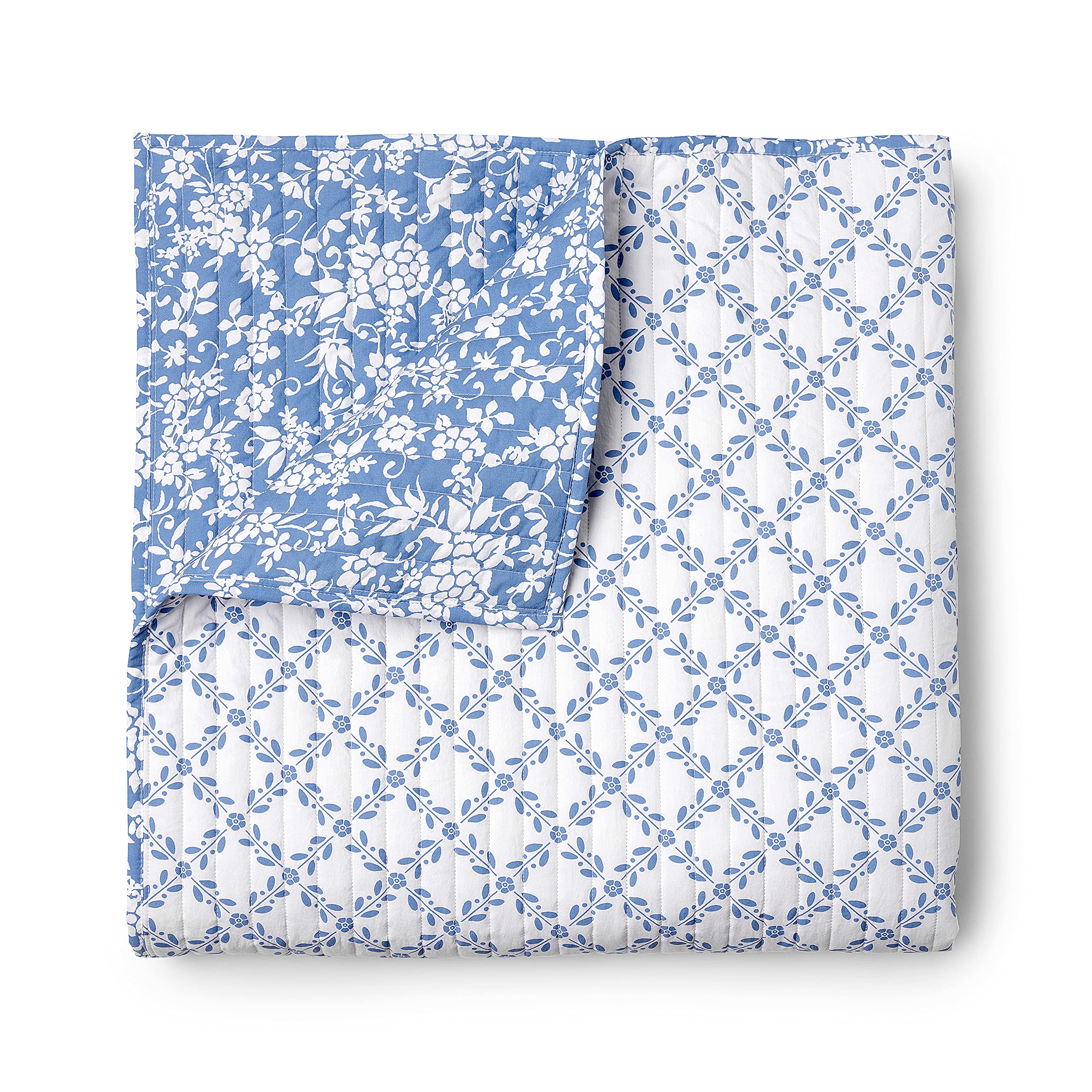 MARTHA STEWART Pamela Blue Floral Queen Quilt Set 3 Piece, 100