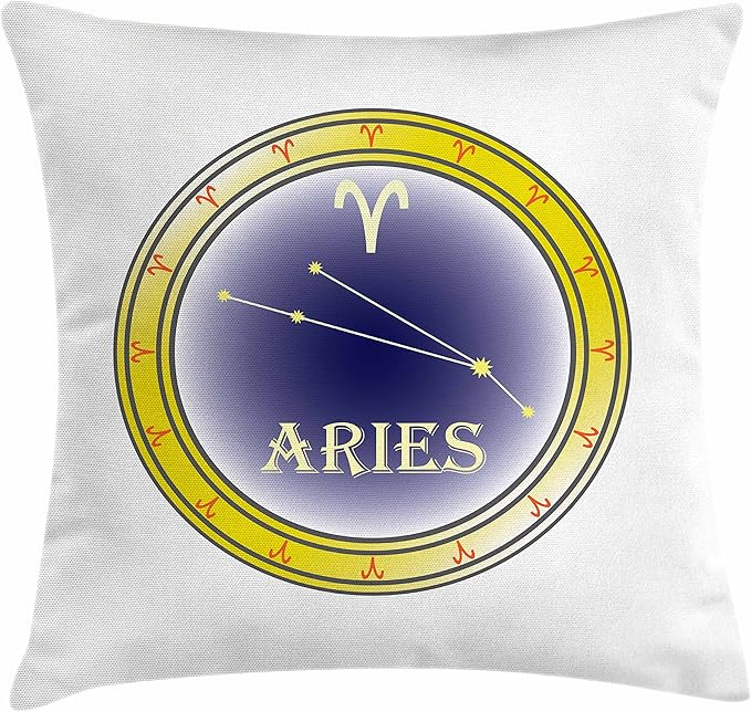Ambesonne Zodiac Aries Throw Pillow Cushion Cover, Astrology Sign in a Circle with The Horoscope Constellation, Decorative Square Accent Pillow Case, 36