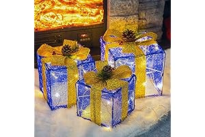FUNPENY Christmas Blue Lighted Gift Boxes Decorations