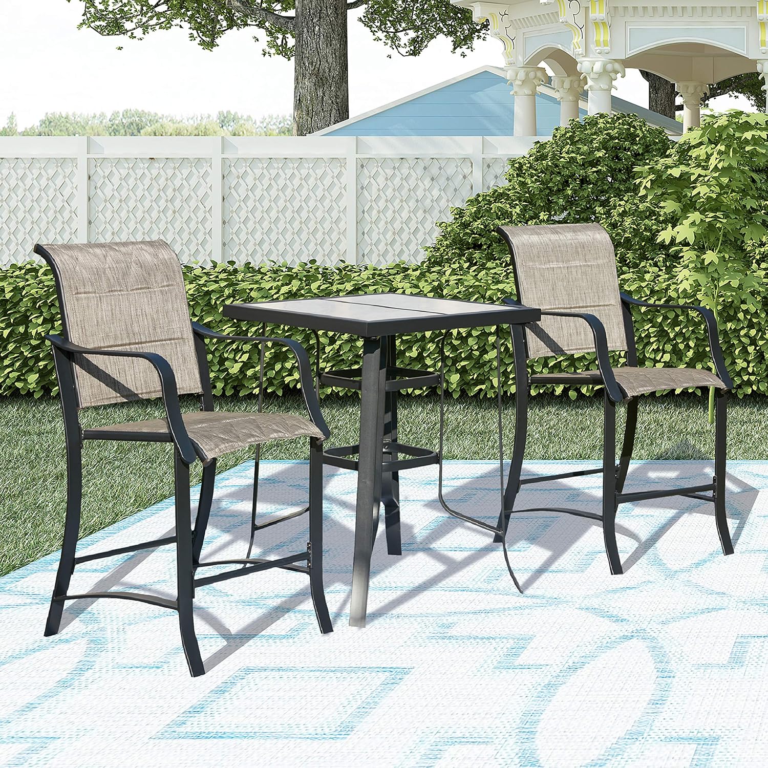 LOKATSE HOME 3 Piece Bar Height Patio Set Outdoor Furniture