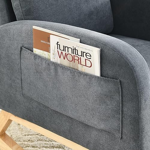 Miniatura 8 de 27.6 pulgadas de ancho, moderno acento mecedor, tapizado para habitación del bebé con respaldo alto y reposabrazos, cómodo sillón con dos bolsillos