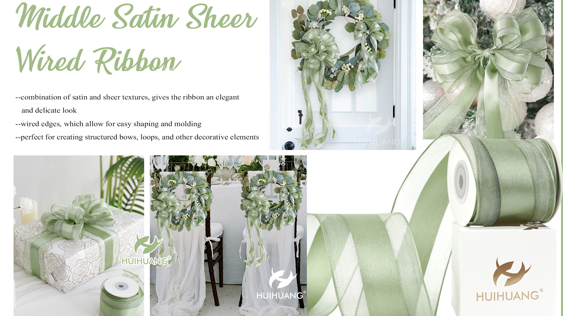 Amazon.com: HUIHUANG Sage Green Wired Ribbon 2.5 inch with