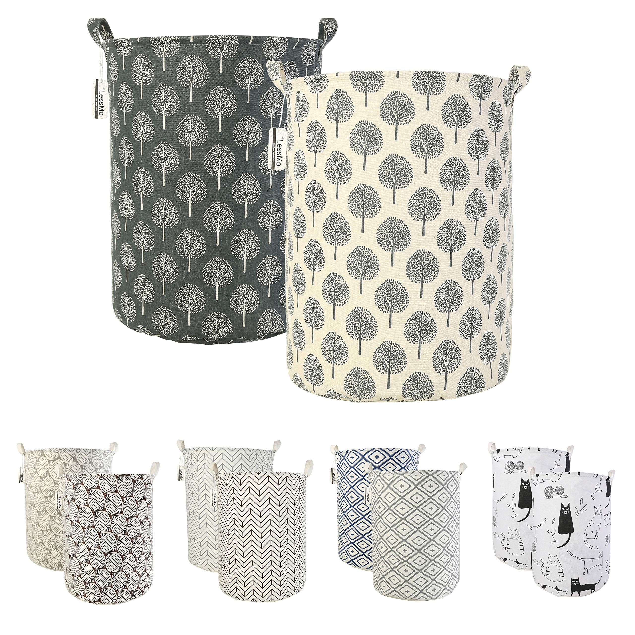 LessMo 2Pcs 19.7" Laundry Hamper, Collapsible Storage Basket With Easy Carry Handles, Waterproof Round Cotton Linen, for Baby Products, Toys, Bedroom Hamper
