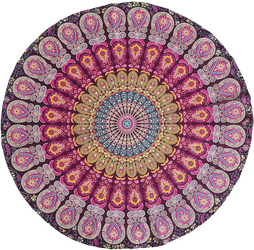 Miniatura 3 de Popular Handicrafts Tapiz redondo de mandala indio, redondo, para playa, para colgar en la pared, mantel de algodón gitano hippy bohemio, sábana de