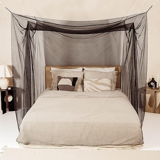 Black Mosquito Net for Single to King-Sized Beds – 2 Side Openings & 6 Hanging Loops – Decorative Rectangular Shape for Home & Travel – Bed Canopy Hanging Kit & Carrying Bag Included