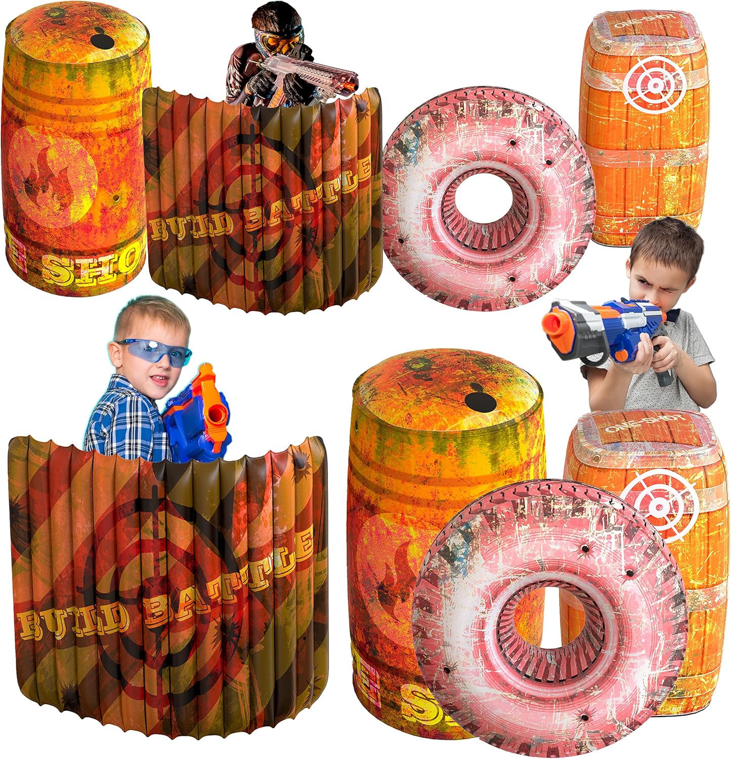 Skywin Inflatable Obstacles, Inflatable Battle Bunkers, 8 Pieces Inflatable Battle Obstacle, Bunker Set Play Combat Obstacles and Laser Tag Obstacles (8 Pcs Orange)