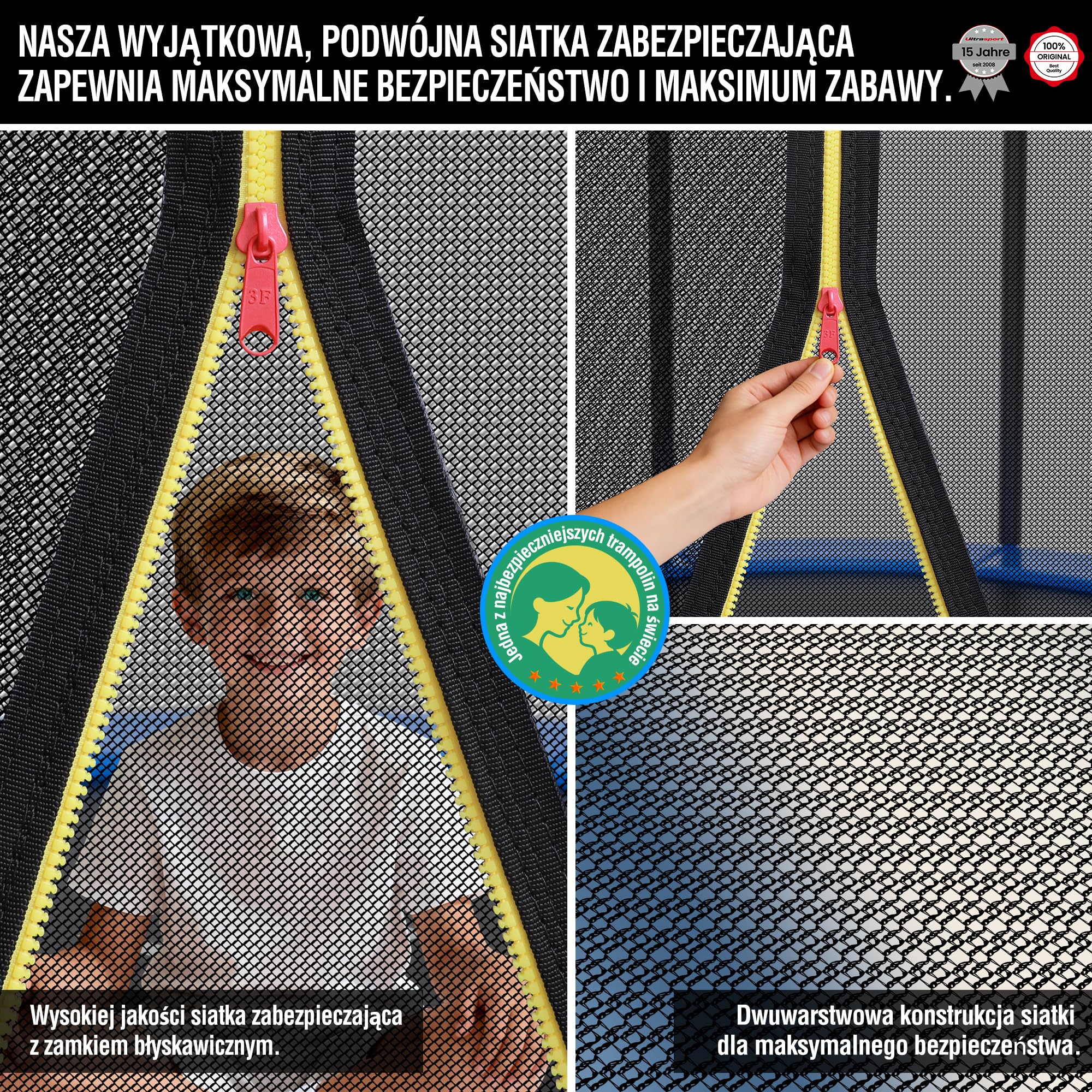 Ultrasport Trampolina ogrodowa Jumper, Ø 251cm, tym mata skakani, sprężynami, siatką zabezpieczającą, wyściełanym słupkiem i ochroną krawędzi, warunki atmosferyczn, maks. obciążenie 120 kg, Niebieski