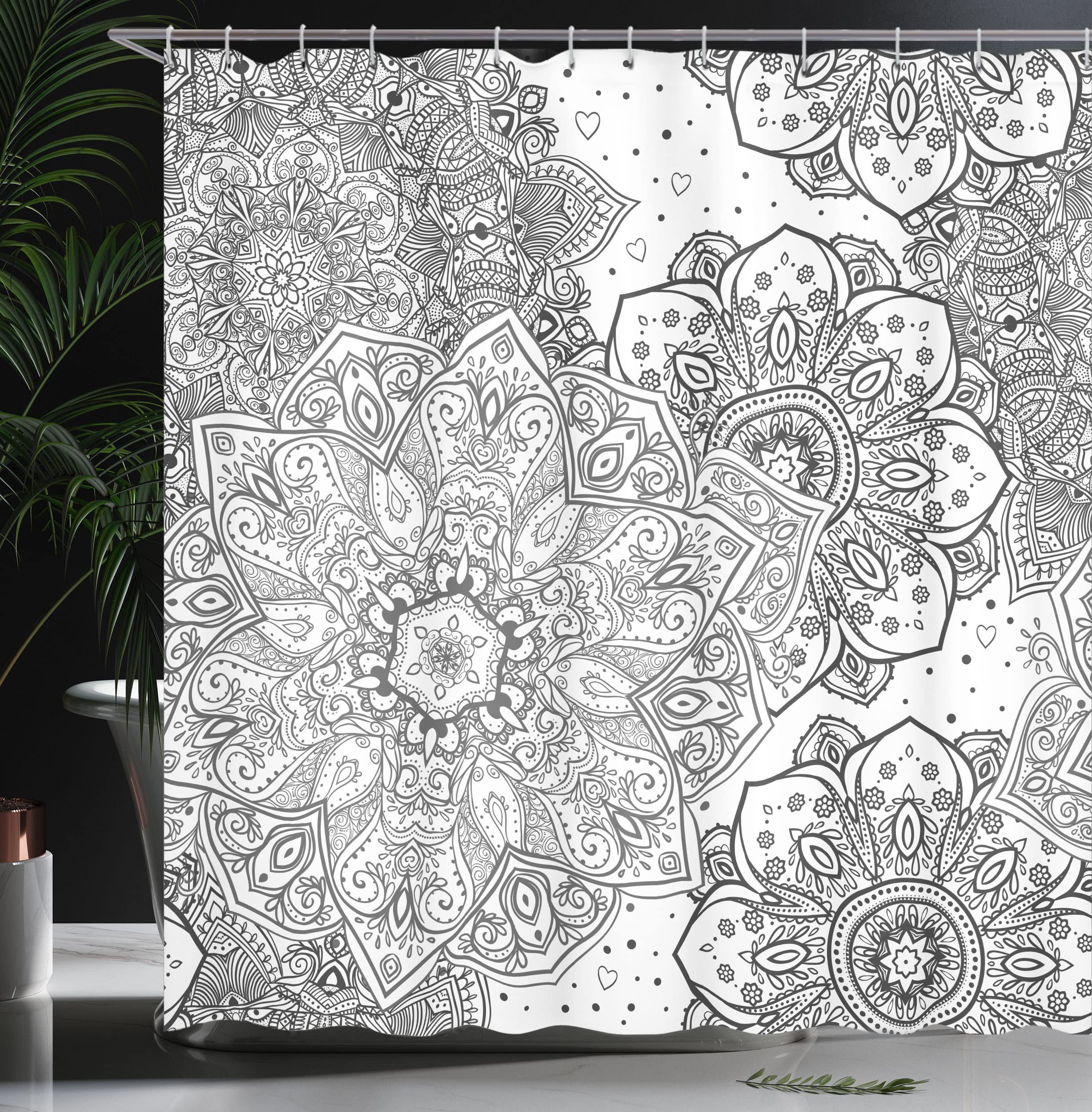 ABAKUHAUS Mandala Shower Curtain, Eastern Lace Floral Illustration with Moroccan Effects and Folkloric Feels - Image 3